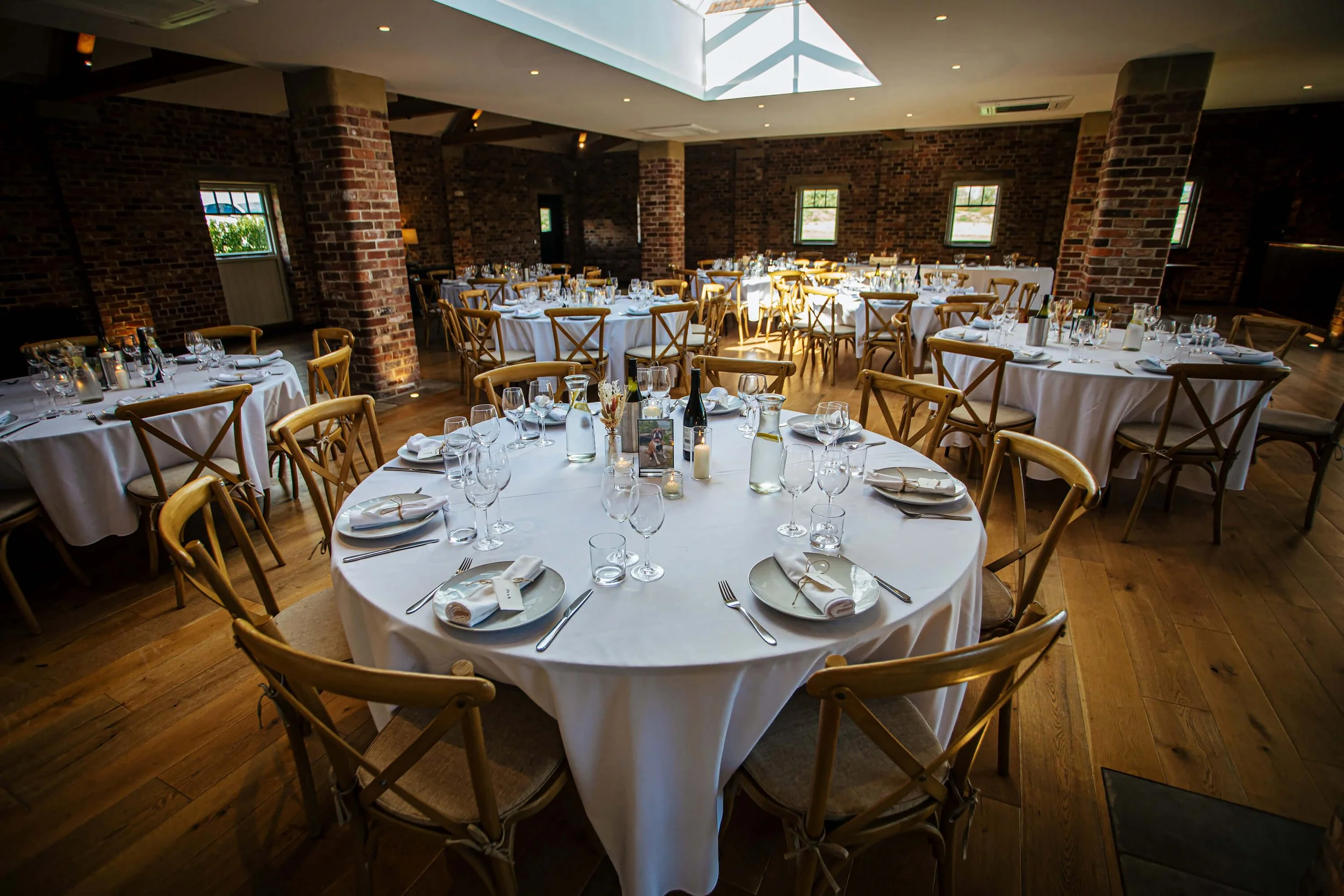 Tables set up and ready for a wedding breakfast