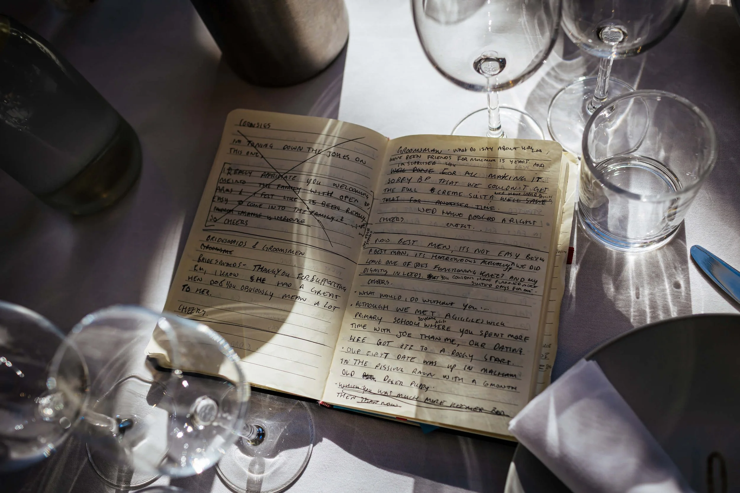 Grooms speech written out in his notebook 