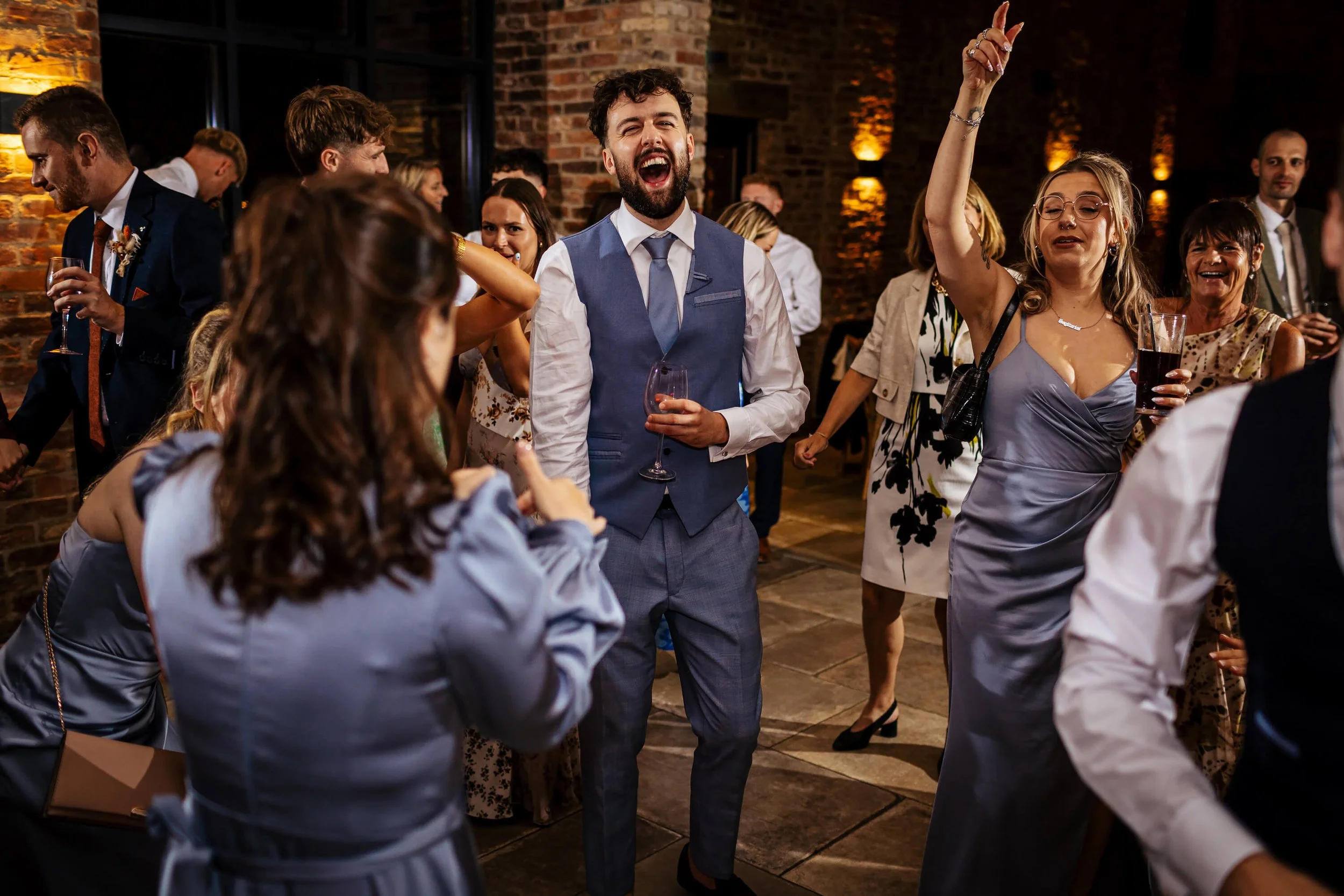 Wedding guests on the dance floor at Thirsk Lodge Barns