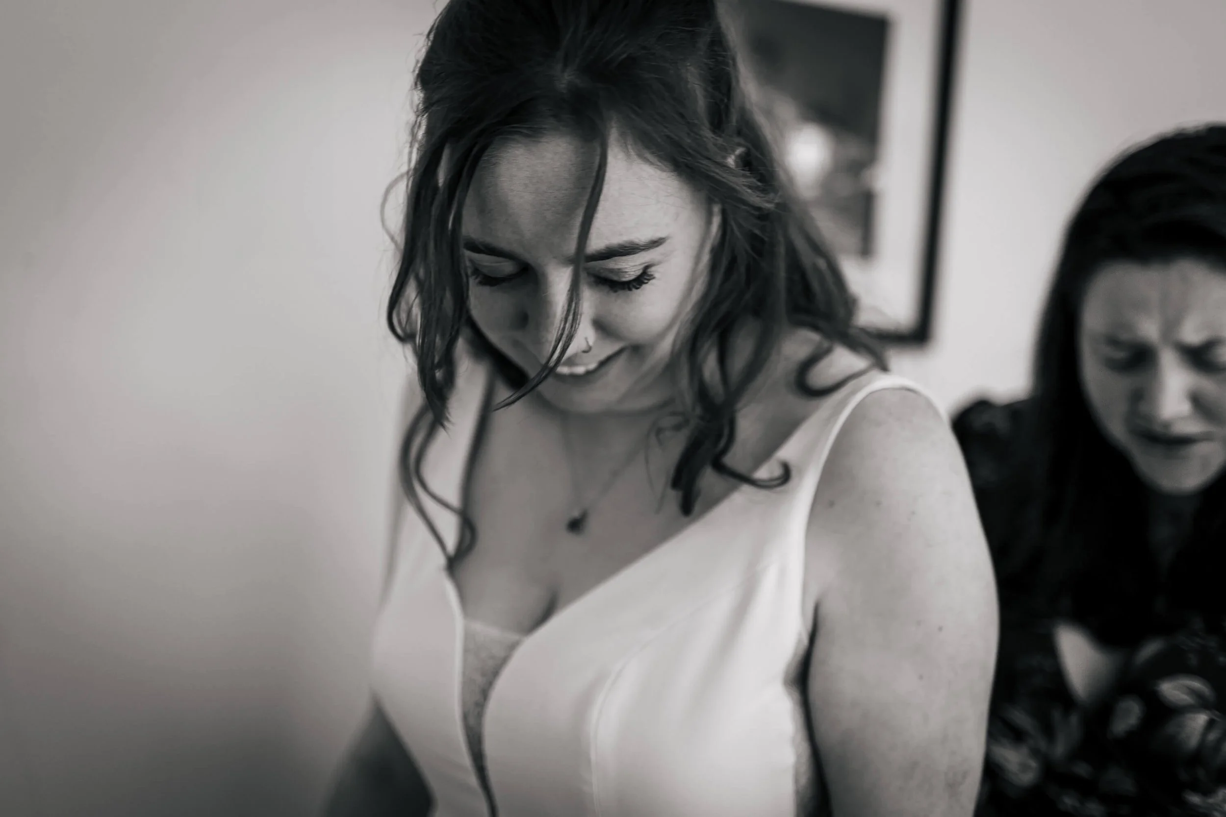 Close up of the bride getting ready for her wedding