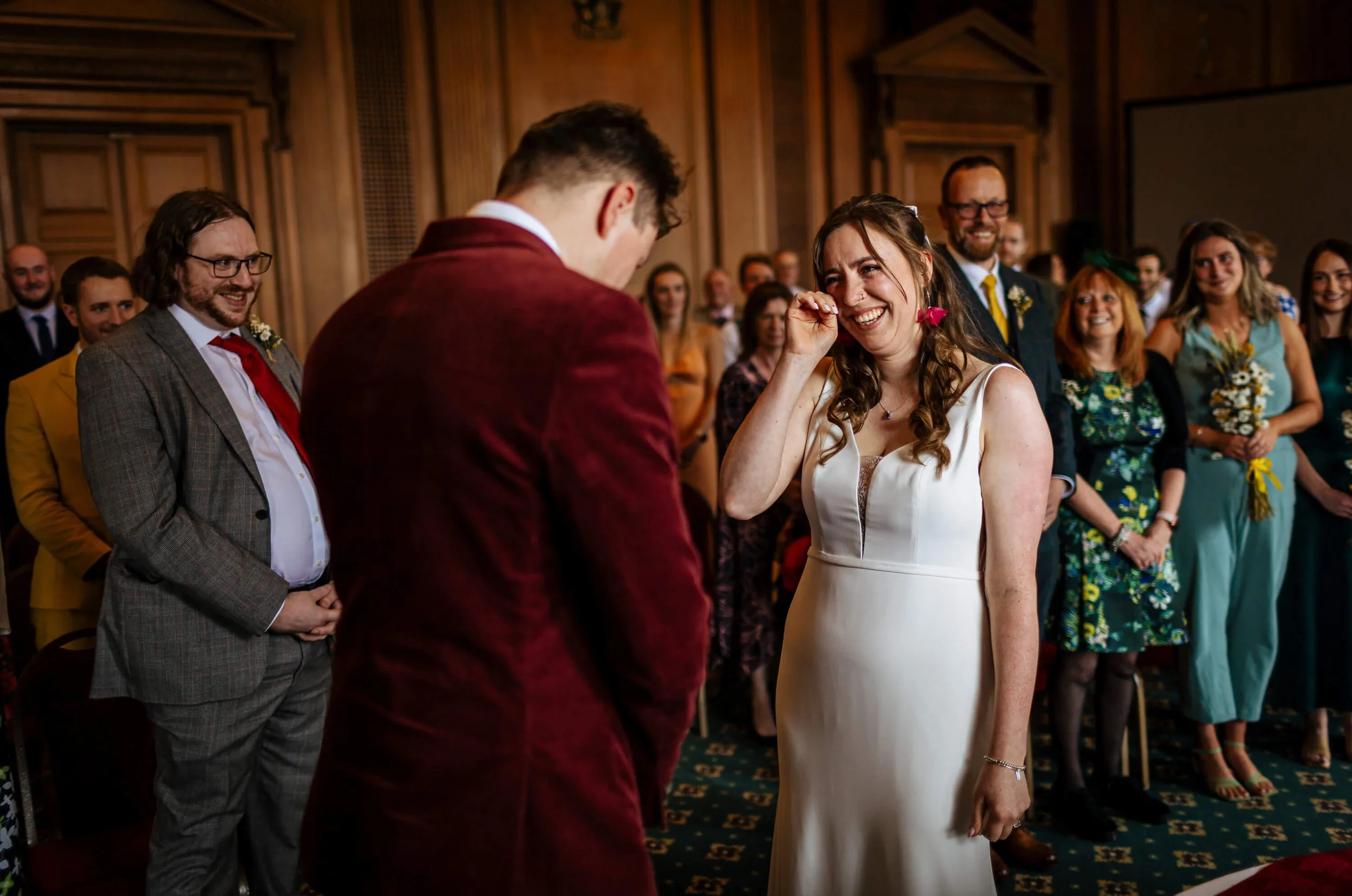 Bride and groom see each other for the first time on their wedding day