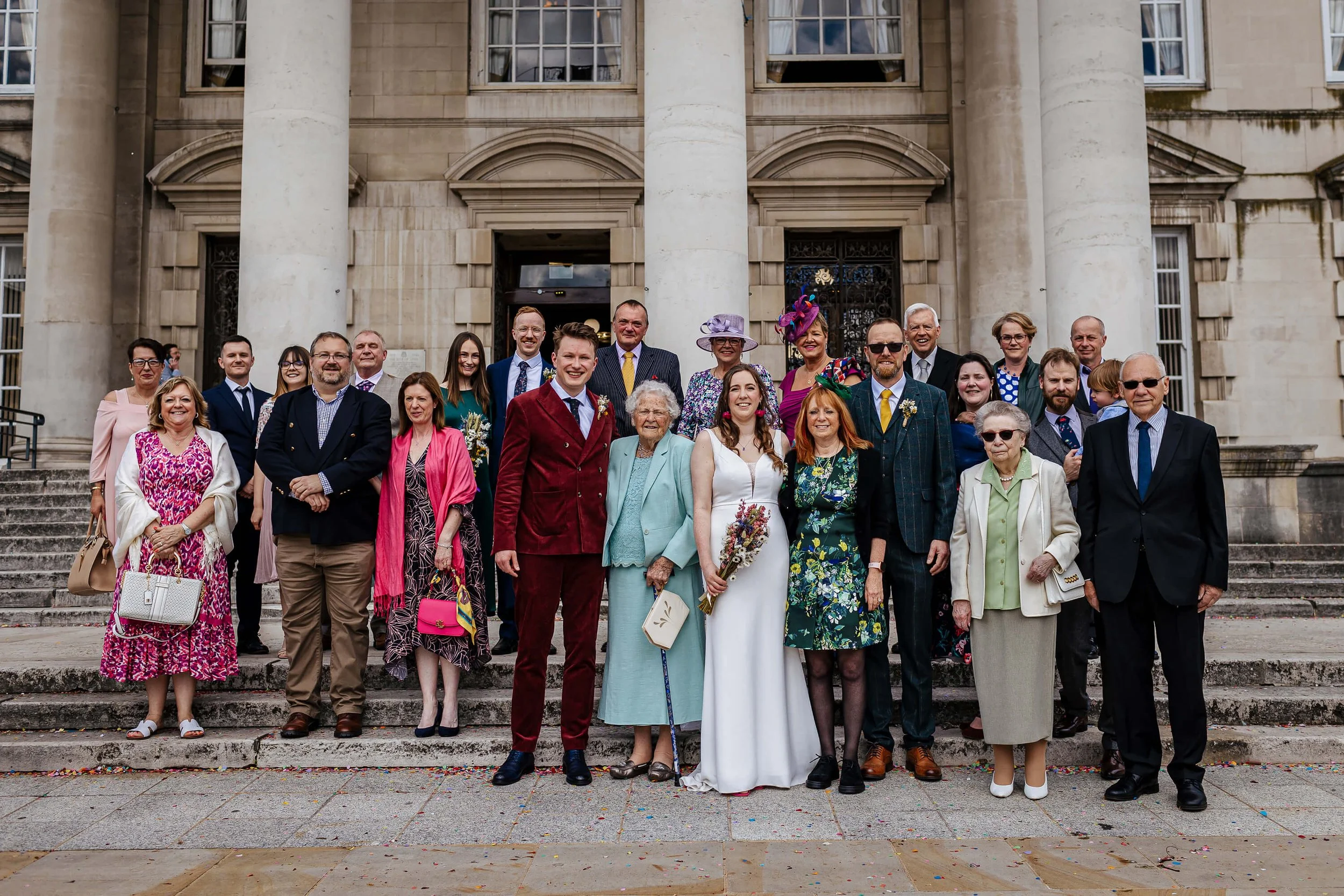 Famile photo at a Leeds wedding in the sunshine