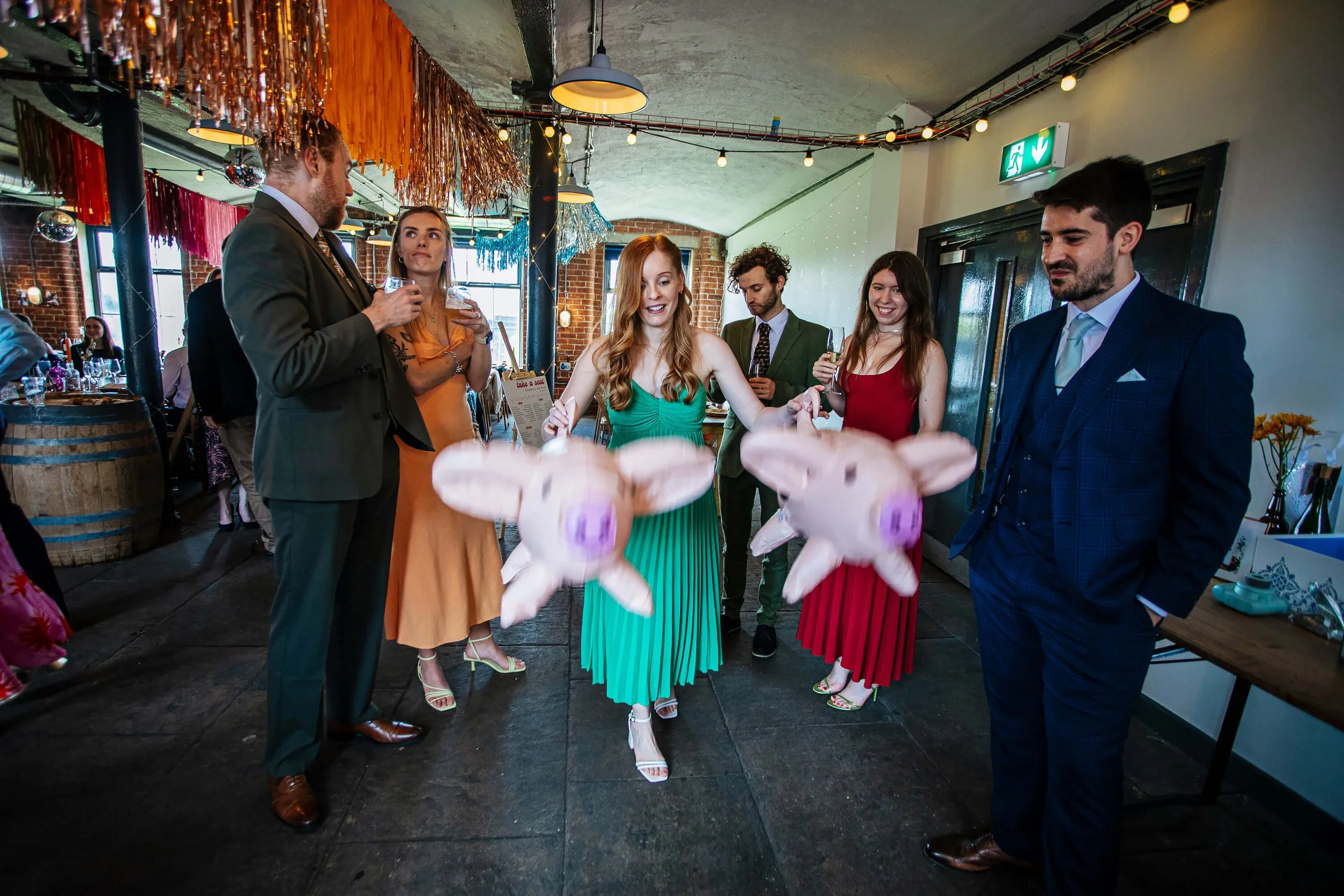 Wedding guests playing games at the reception