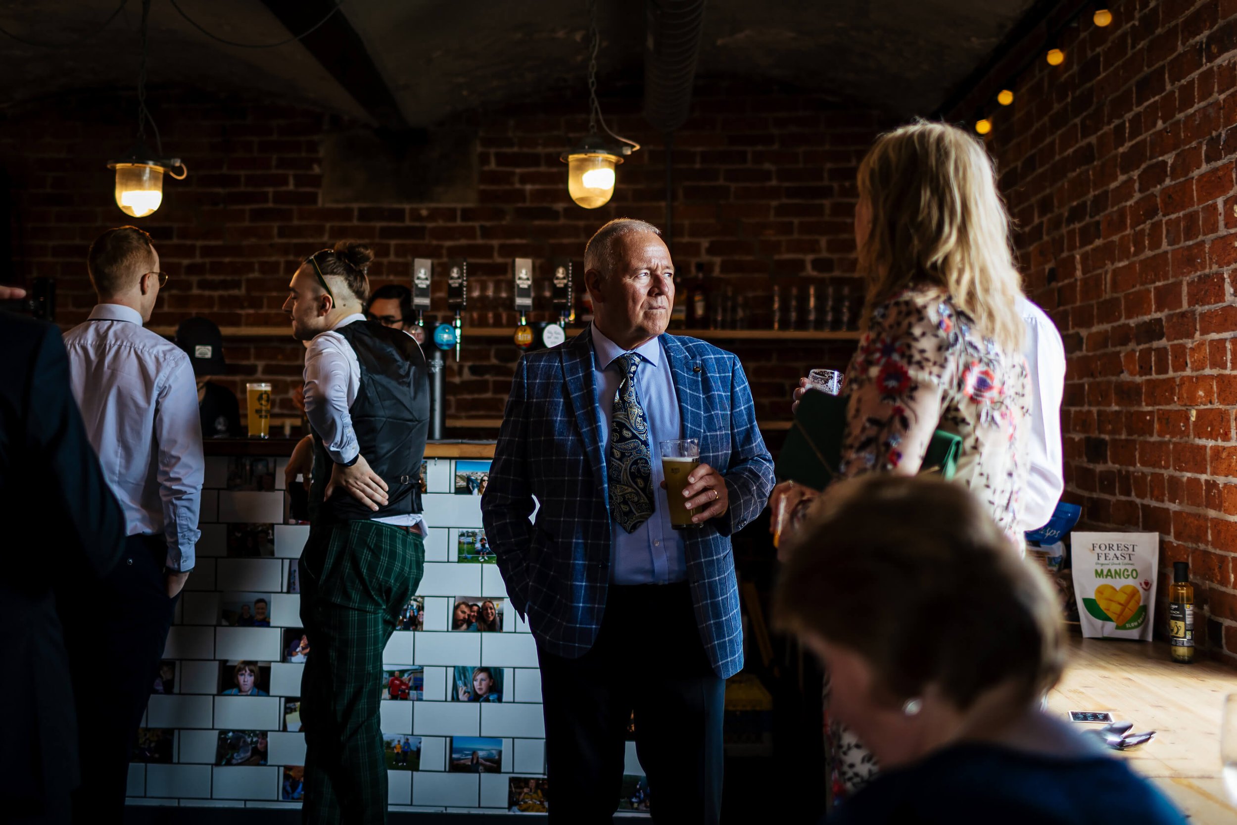 Wedding guests mingling in Leeds