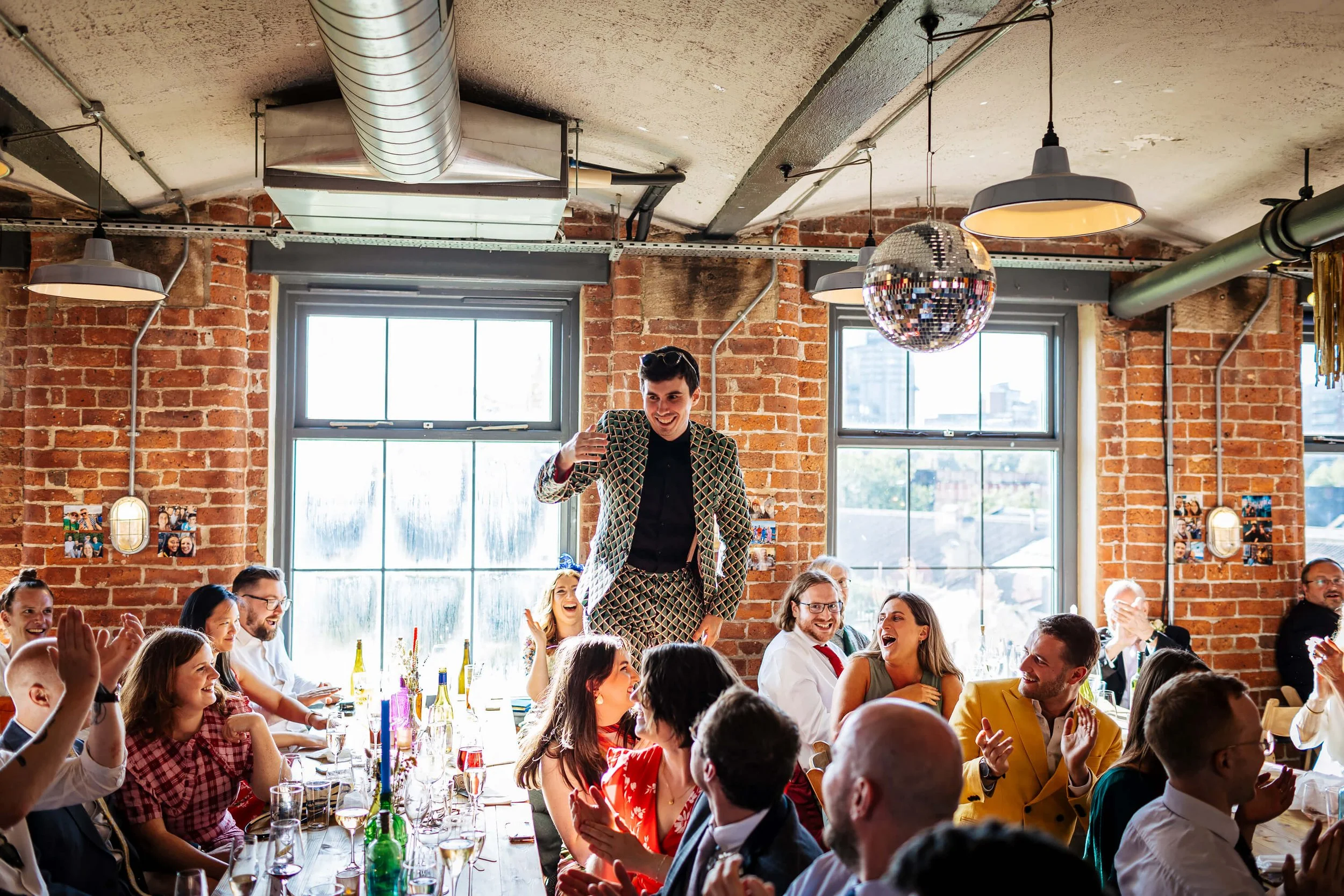 Wedding guest staying on his seat during the speeches