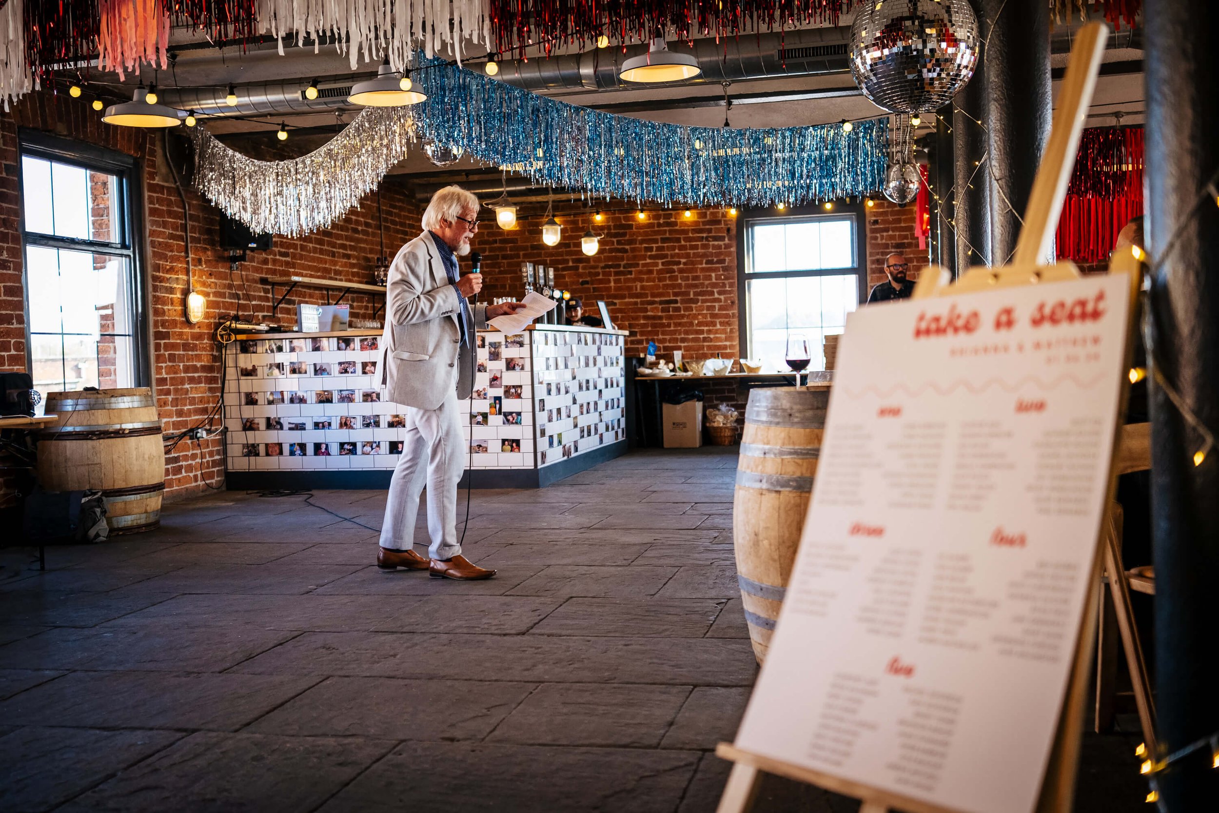 Father of the groom performs his speech at a wedding in Leeds