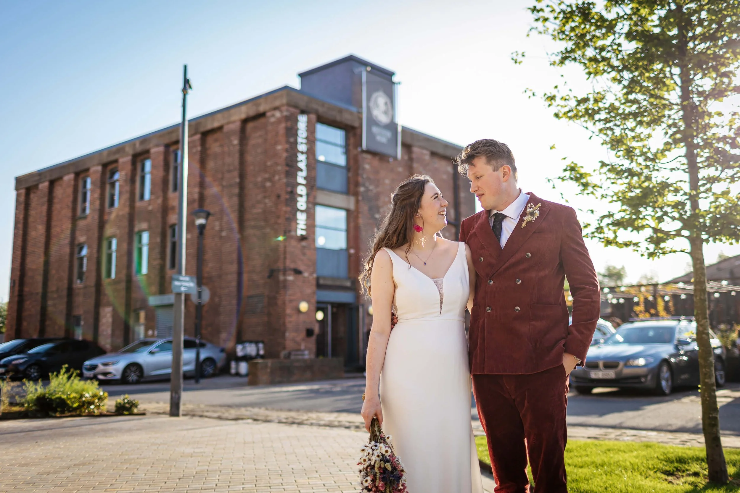 Golden hour portrait of the couple at a Northern Monk Refectory wedding