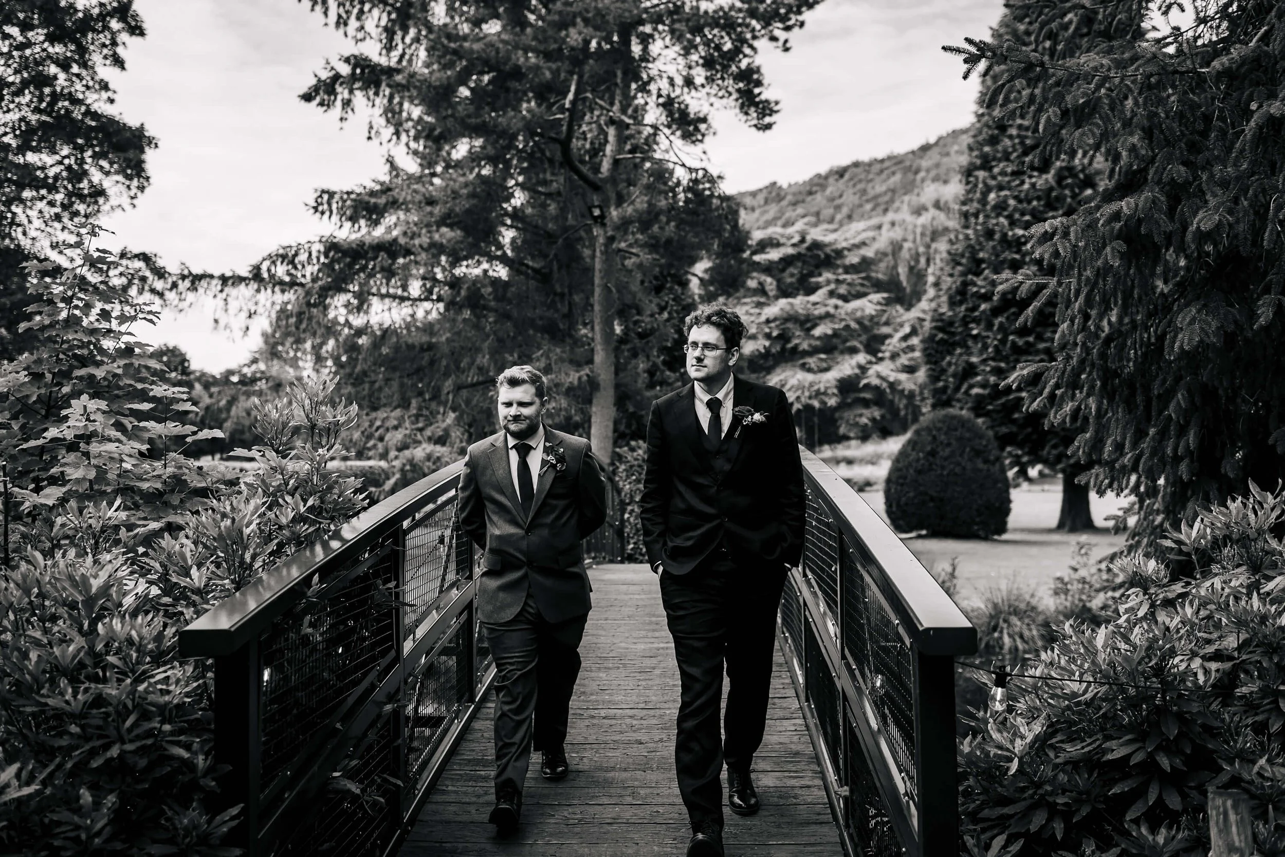 Groom and his best man walk to the wedding ceremony
