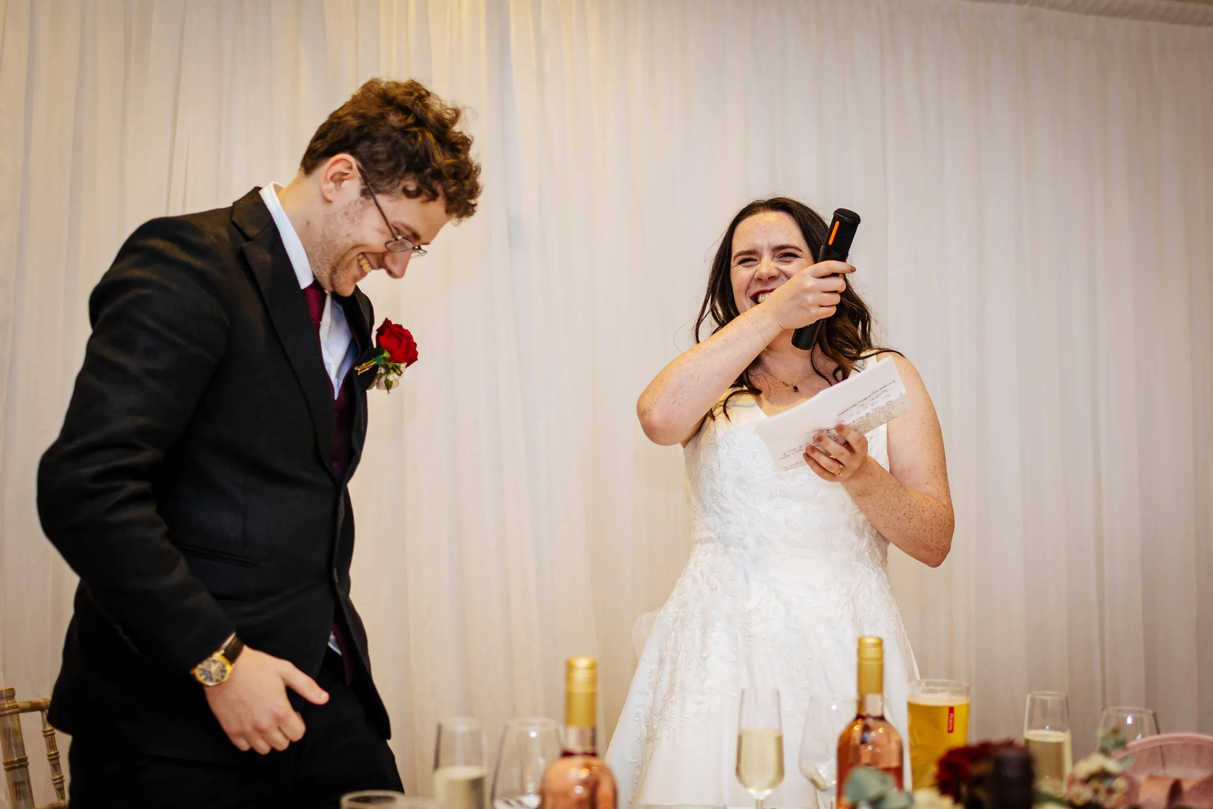 Bride does a speech at her wedding reception