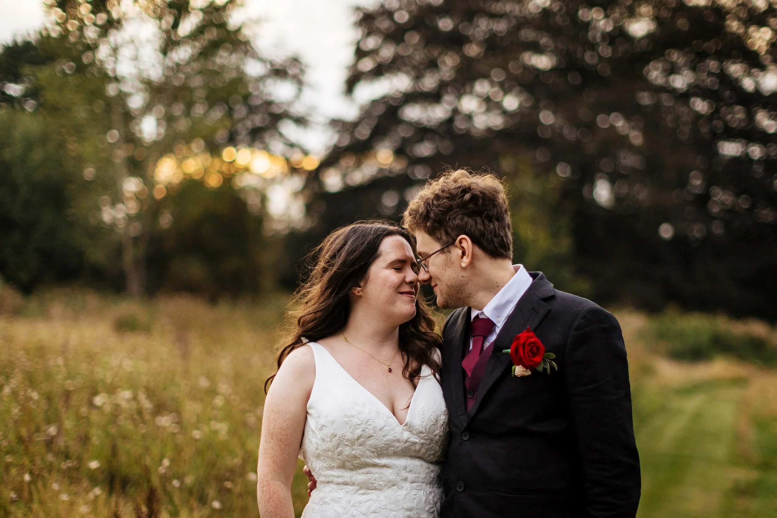 Golden hour portrait of a bride and groom in Yorkshire