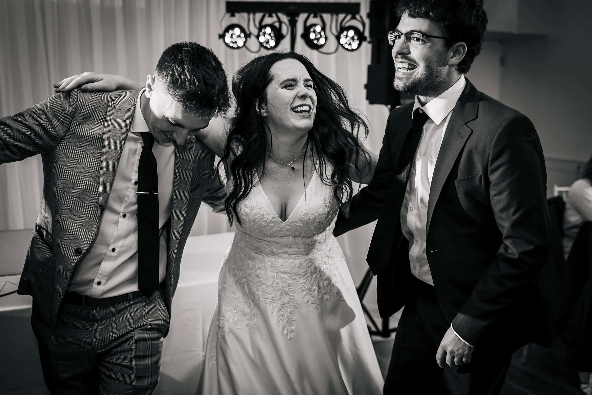 Bride dancing with her wedding guests at Hackness Grange