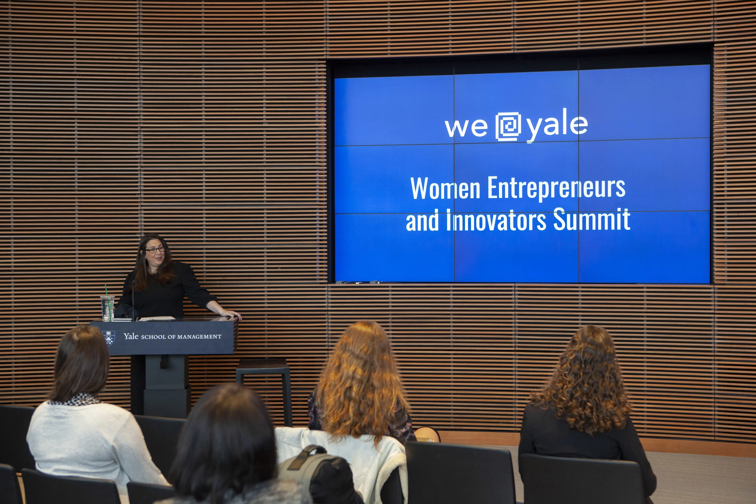 Jennifer McFadden, Associate Director of Entrepreneurship and Lecturer in the Practice of Management and cofounder of the WE@Yale Initiative, presenting at the Women Entrepreneurs and Innovators Summit