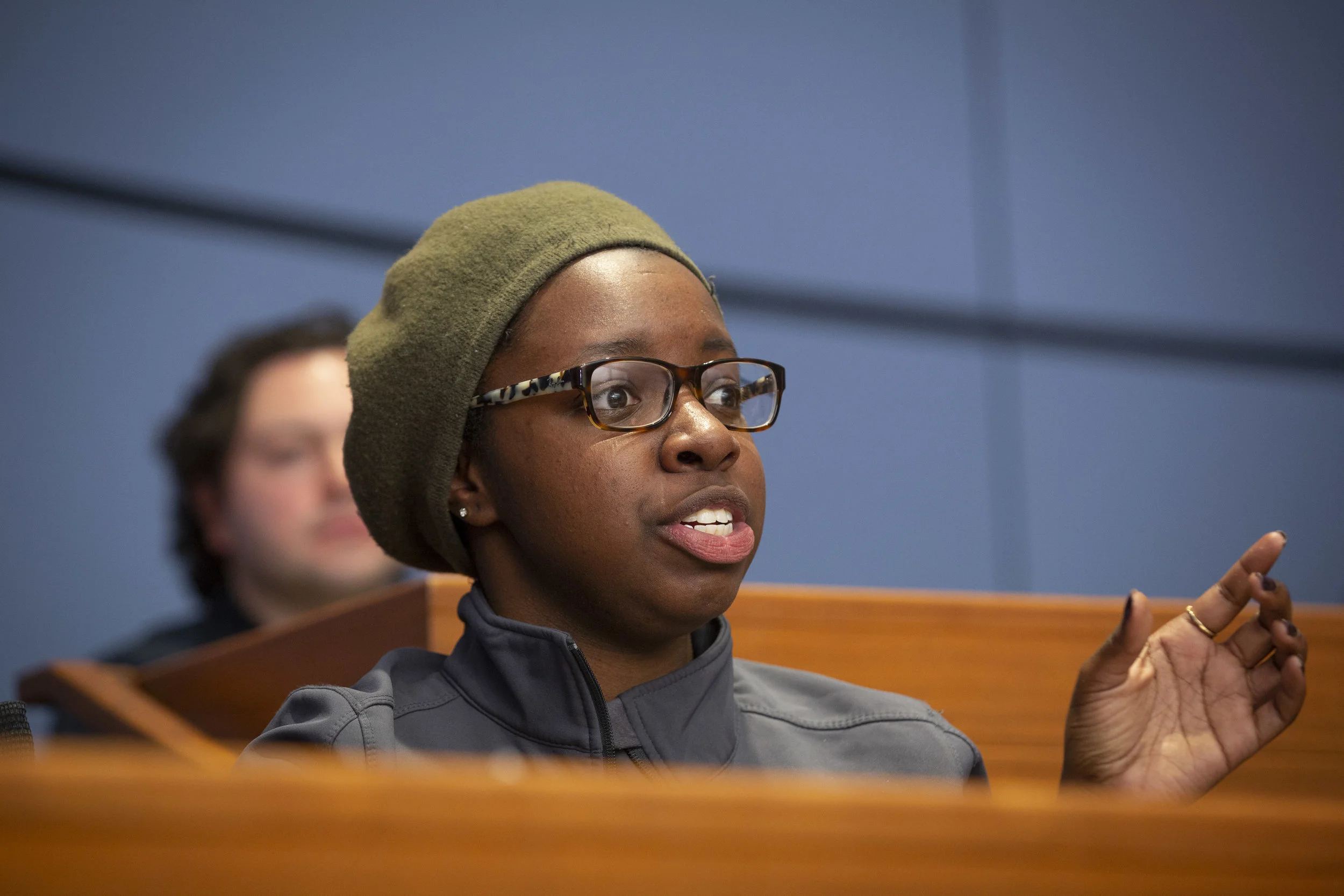 Yale School of Public Health student Nya Holder, asking a question of the Echoing Green Keynote Panel