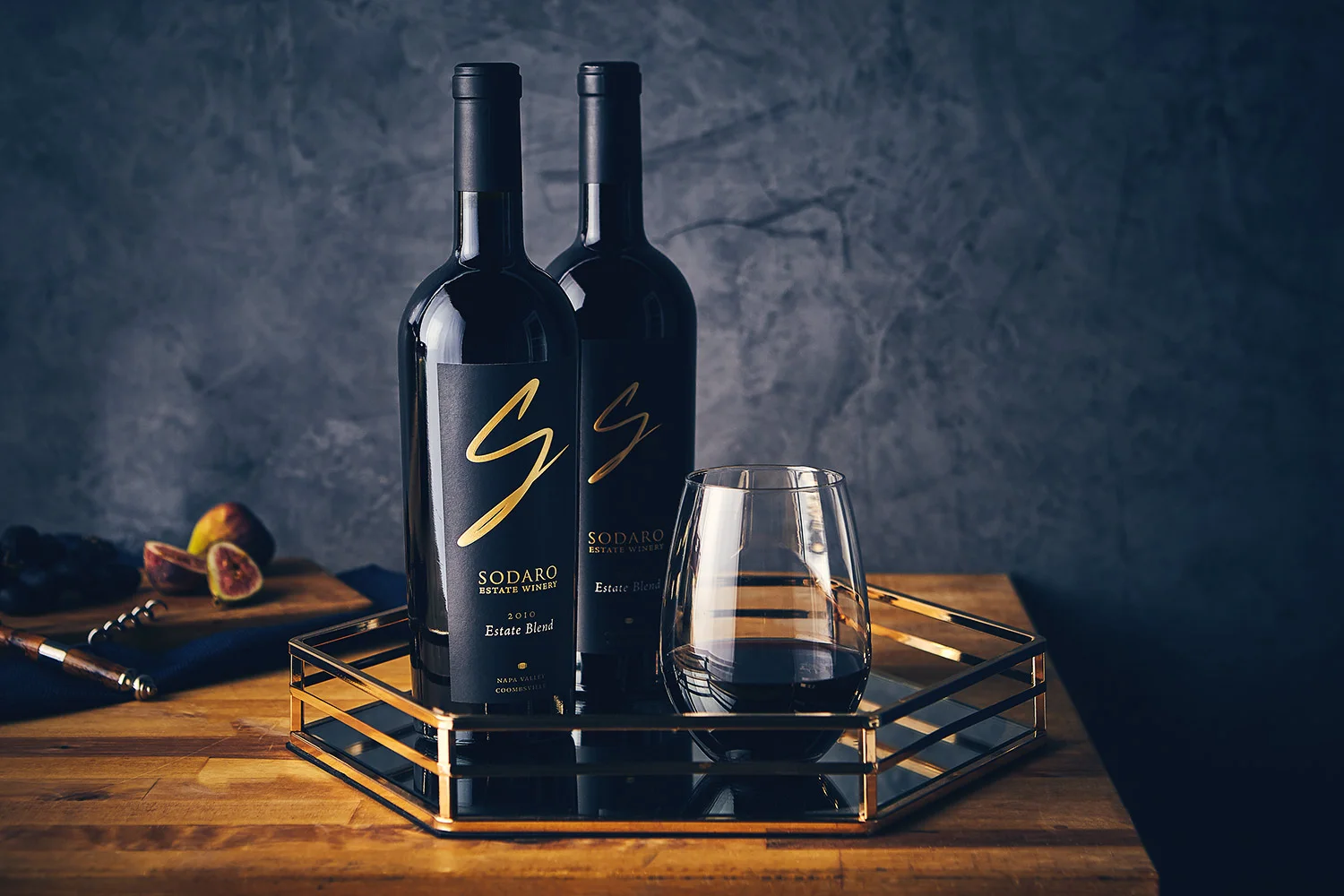 Sodaro Estate wine bottle on dark background
