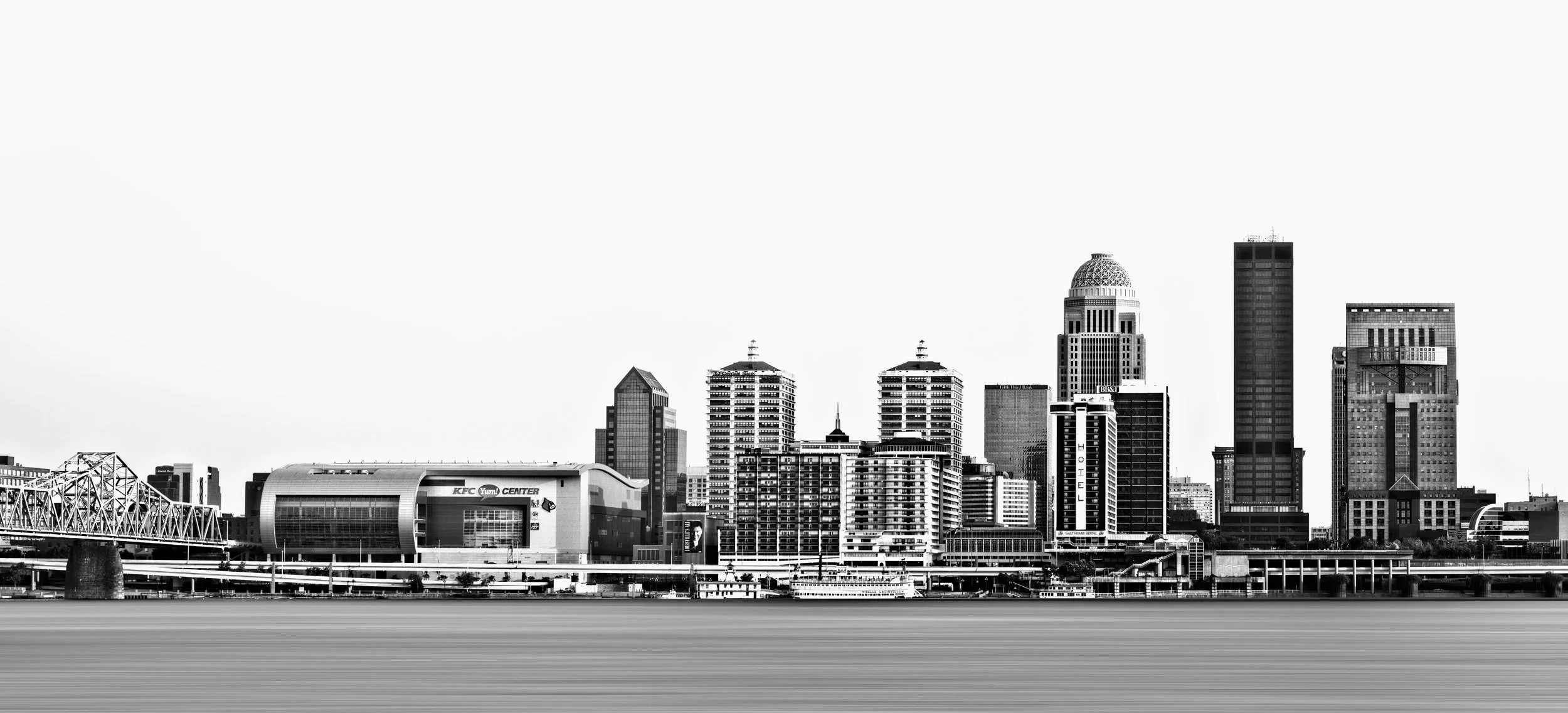 Black and white panoramic photograph of the Kentucky bluegrass countryside, by Ryan L. Smith
