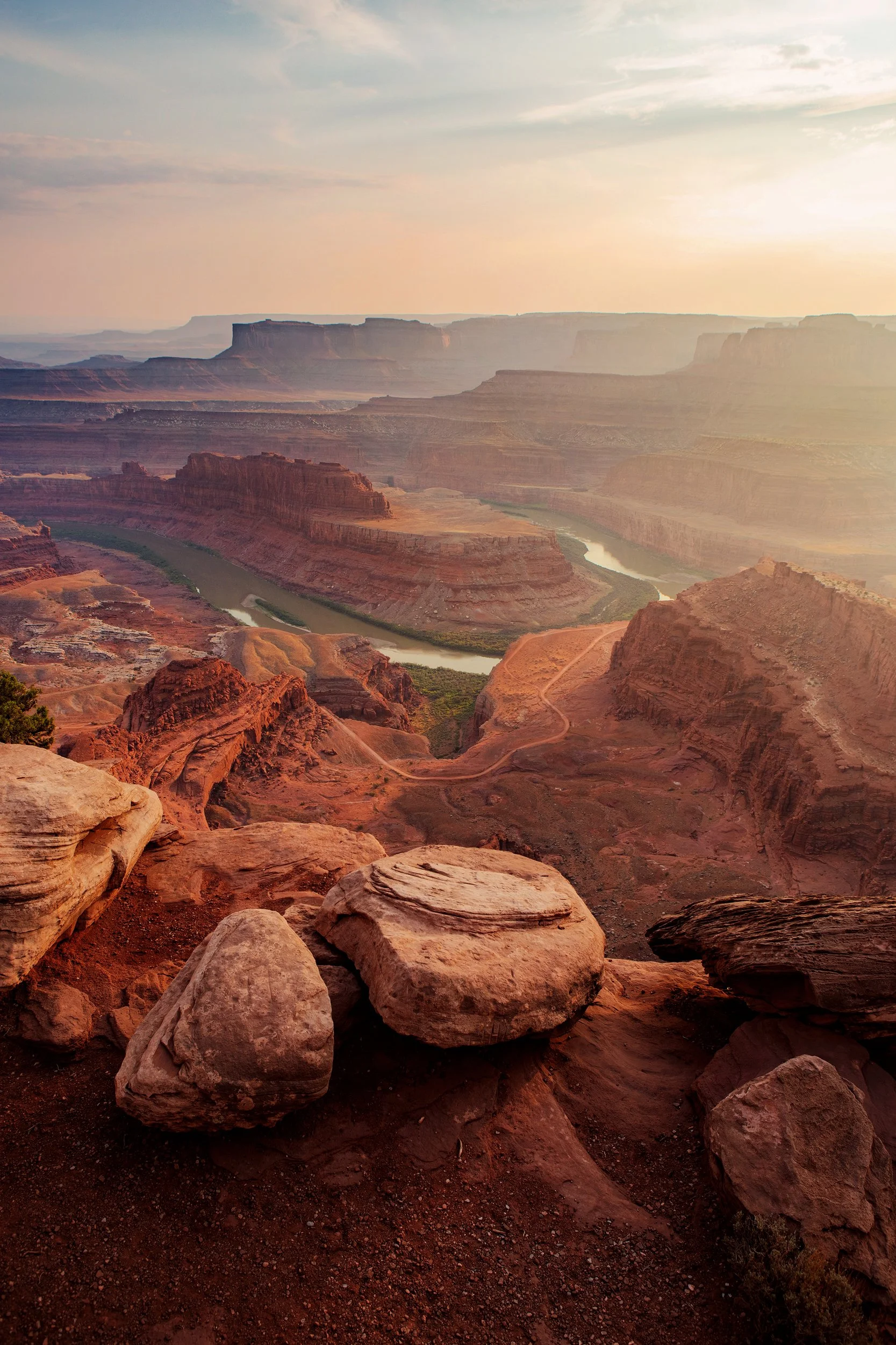 Sunset over the gooseneck bend of the Colorado River from Dead Horse Point, Utah, by Ryan L. Smith