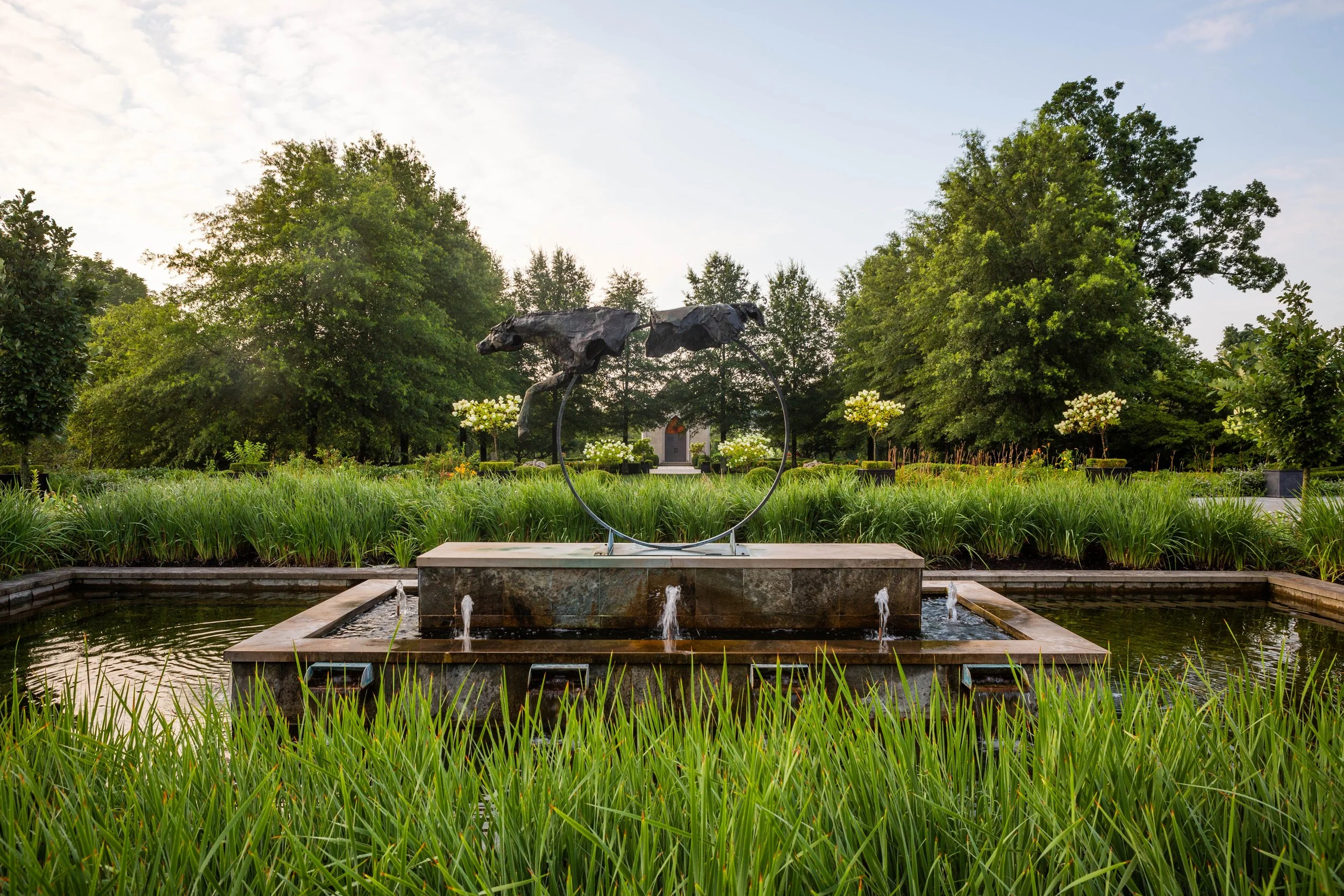 Horse sculpture and fountain on the grounds of Mt. Brilliant Farm
