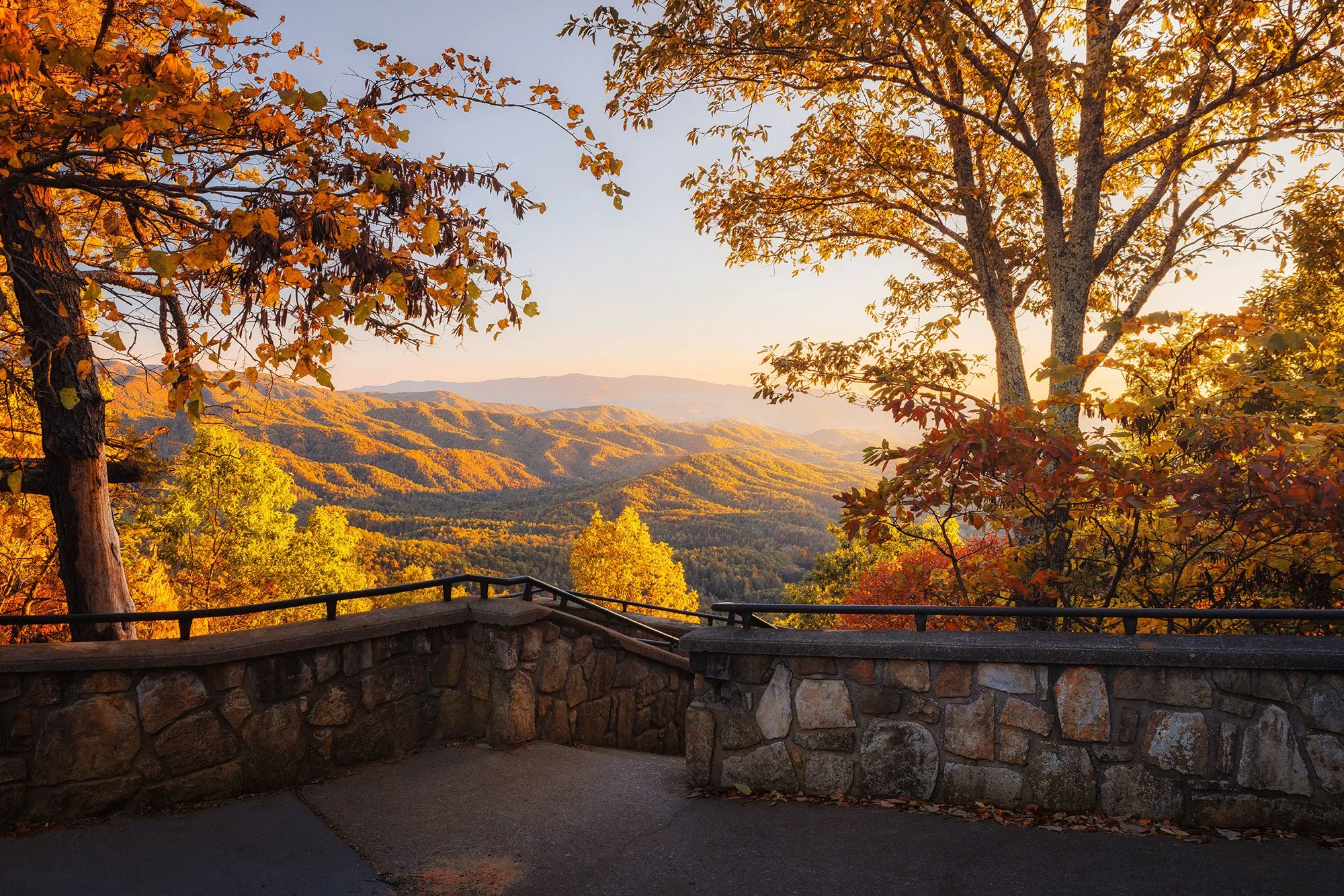 Autumn foliage framing a mountain view from Look Rock Overlook along the Foothills Parkway, Great Smoky Mountains National Park, Tennessee, by Ryan L. Smith