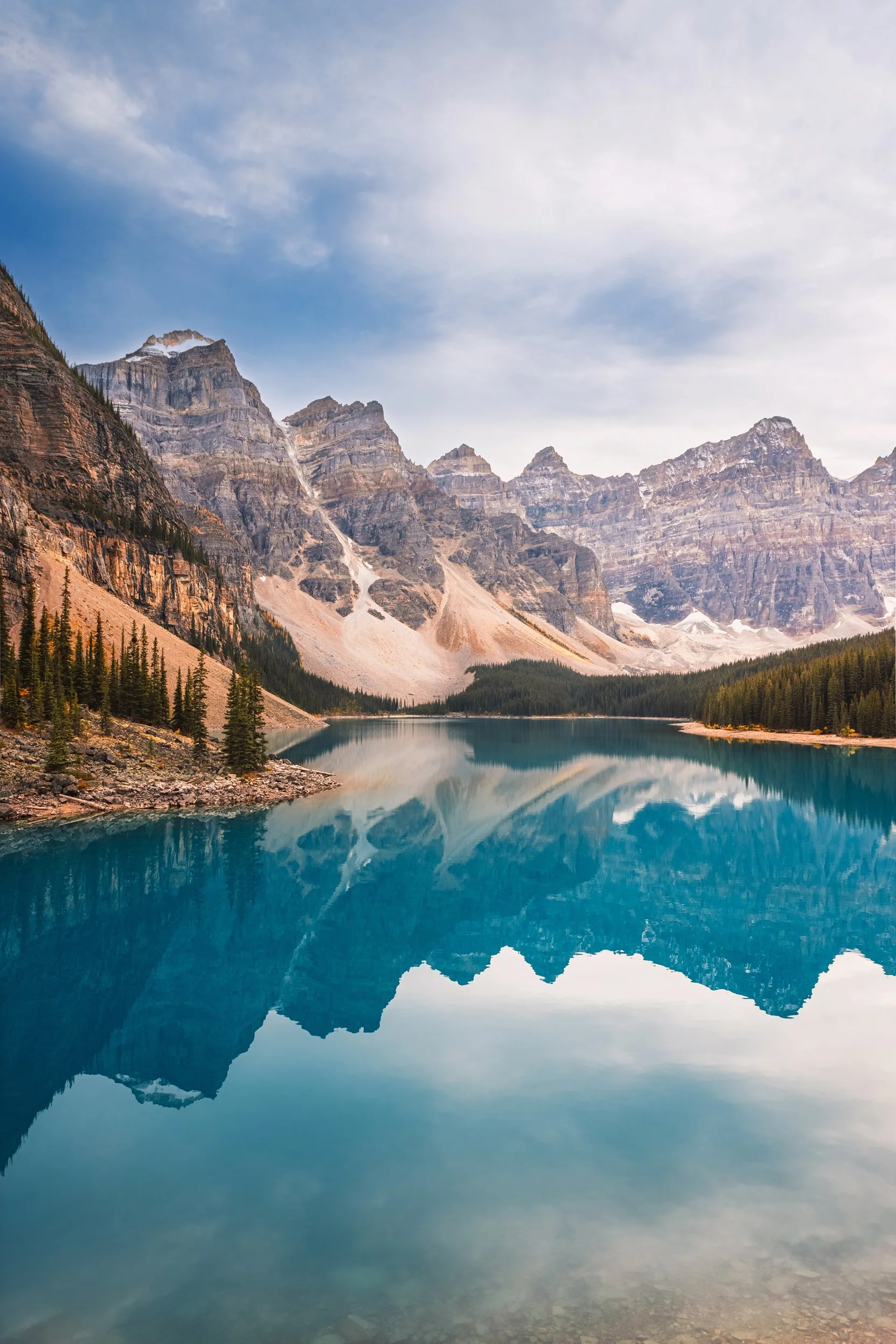 Turquoise water and the Valley of the Ten Peaks at Moraine Lake, Banff National Park, Alberta, vertical print by Ryan L. Smith