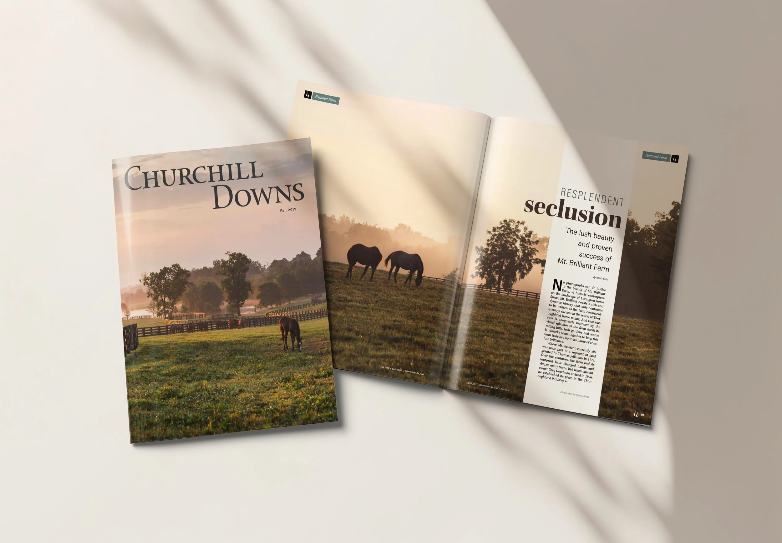 Churchill Downs Magazine Fall 2019 cover featuring Mt. Brilliant Farm, photographed by Kentucky editorial photographer Ryan L. Smith