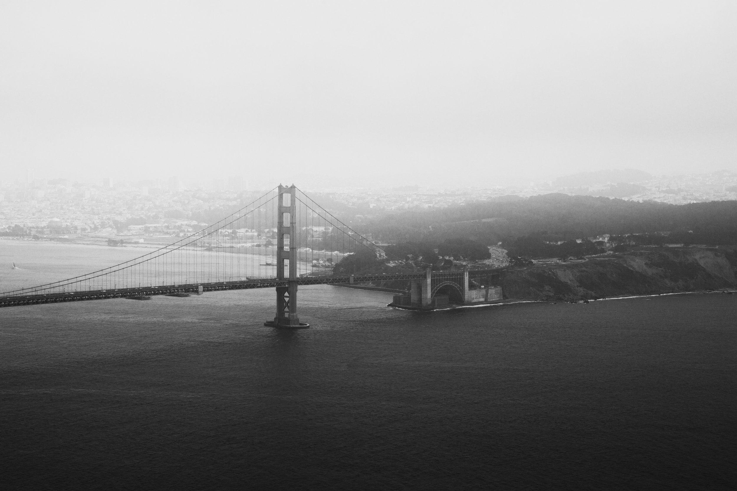 Black and white photograph of the Golden Gate Bridge, San Francisco, California, by Ryan L. Smith