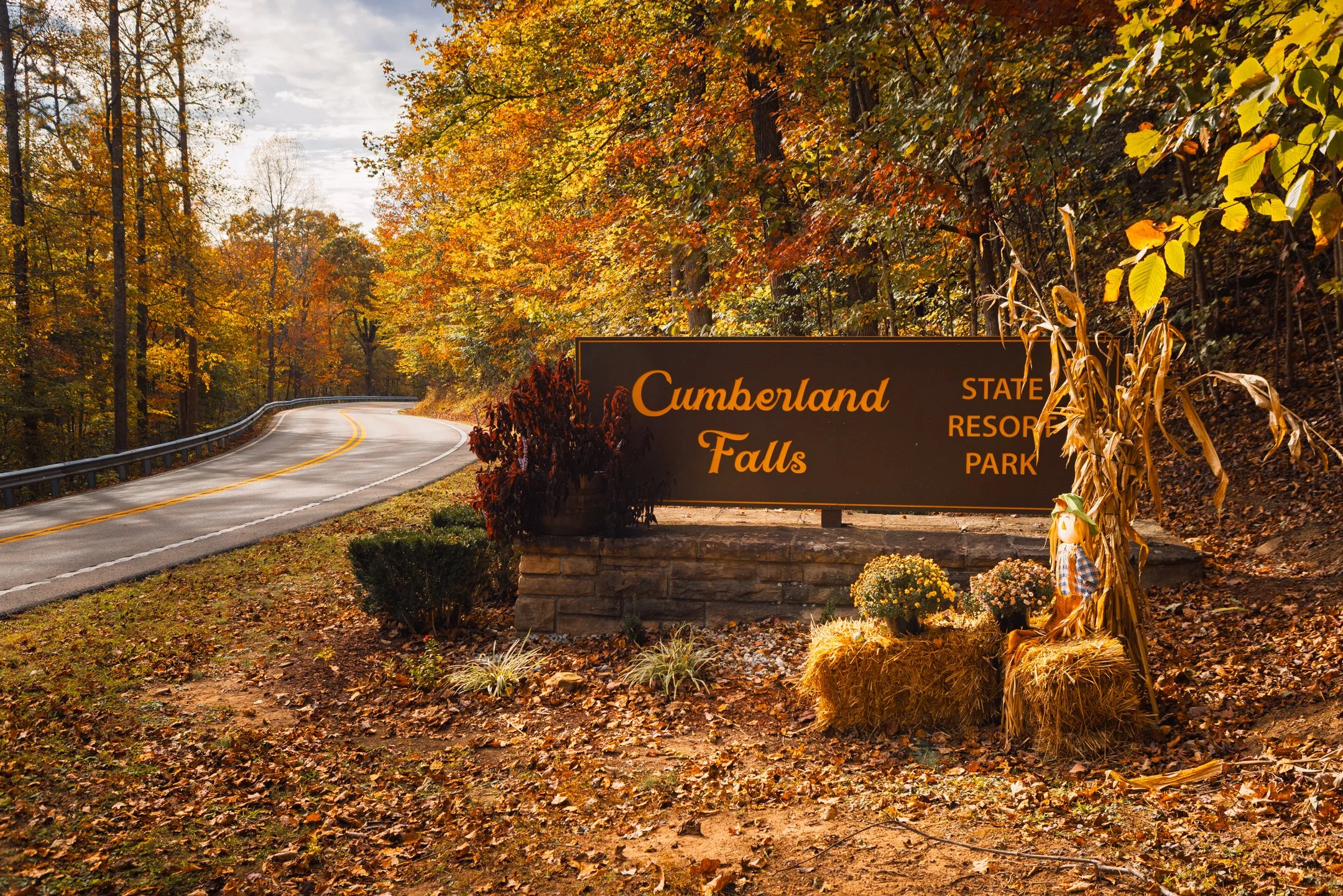 The Cumberland Falls State Resort Park entrance sign along the scenic drive in, Kentucky, by Ryan L. Smith