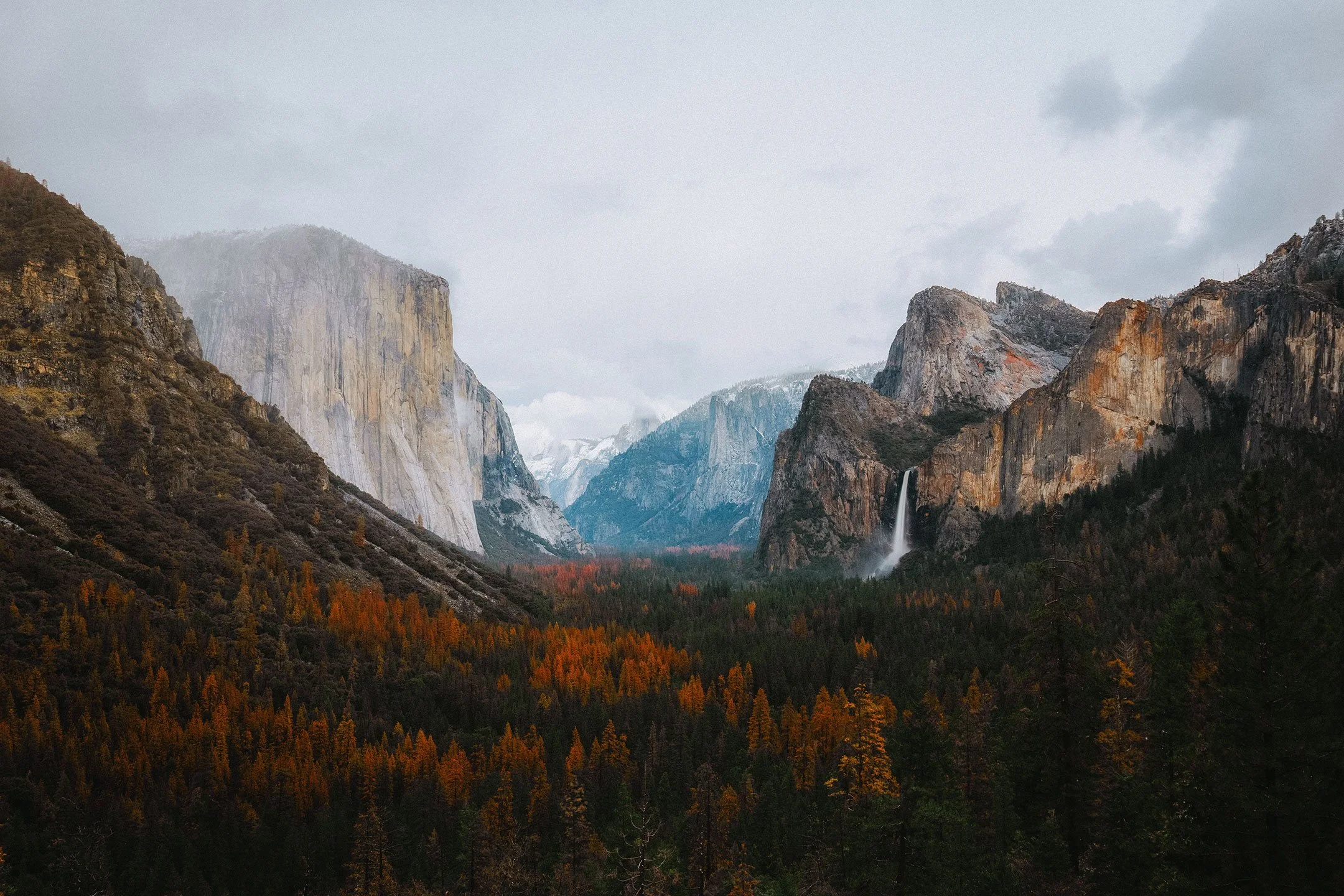 Tunnel View overlooking Yosemite Valley with fall color and Bridalveil Fall, California, by Ryan L. Smith
