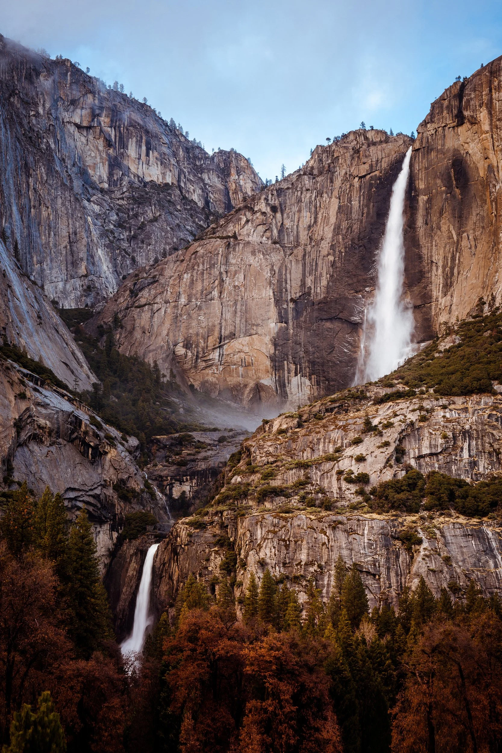 Yosemite Falls cascading down the granite cliffs above Yosemite Valley, Yosemite National Park, California, by Ryan L. Smith