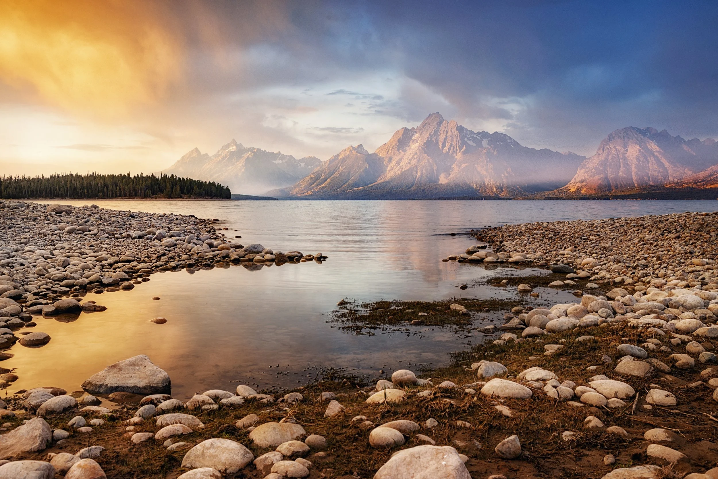 Sunrise from Colter Bay Village with Jackson Lake and the peaks of the Teton Range, Grand Teton National Park, Wyoming, by Ryan L. Smith