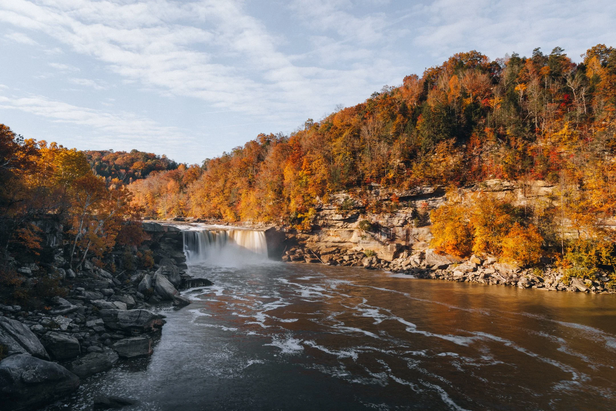 A wide view of Cumberland Falls and the gorge from the fourth viewing deck, Kentucky, by Ryan L. Smith