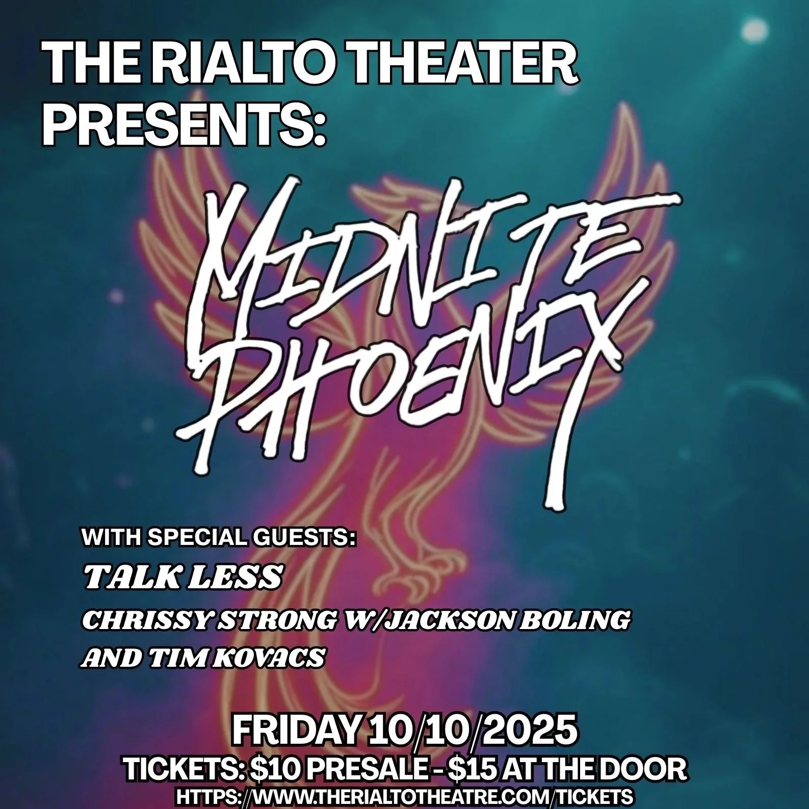 Midnite Phoenix / Talk Less / Chrissy Strong with Jackson Boling / Tim Kovacs - 10/10/2025