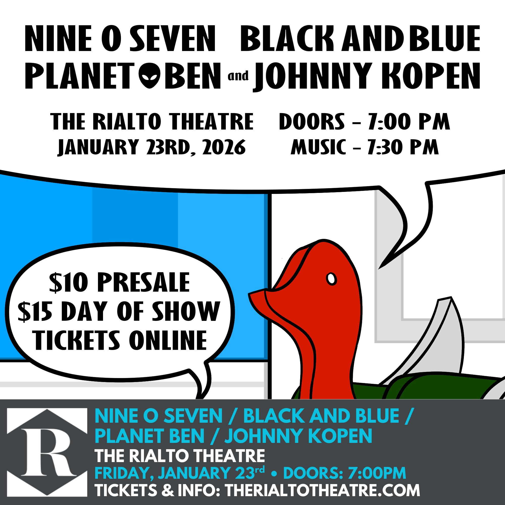 Nine O Seven / Black and Blue / Planet Ben / Johnny Kopen - 01/23/2026