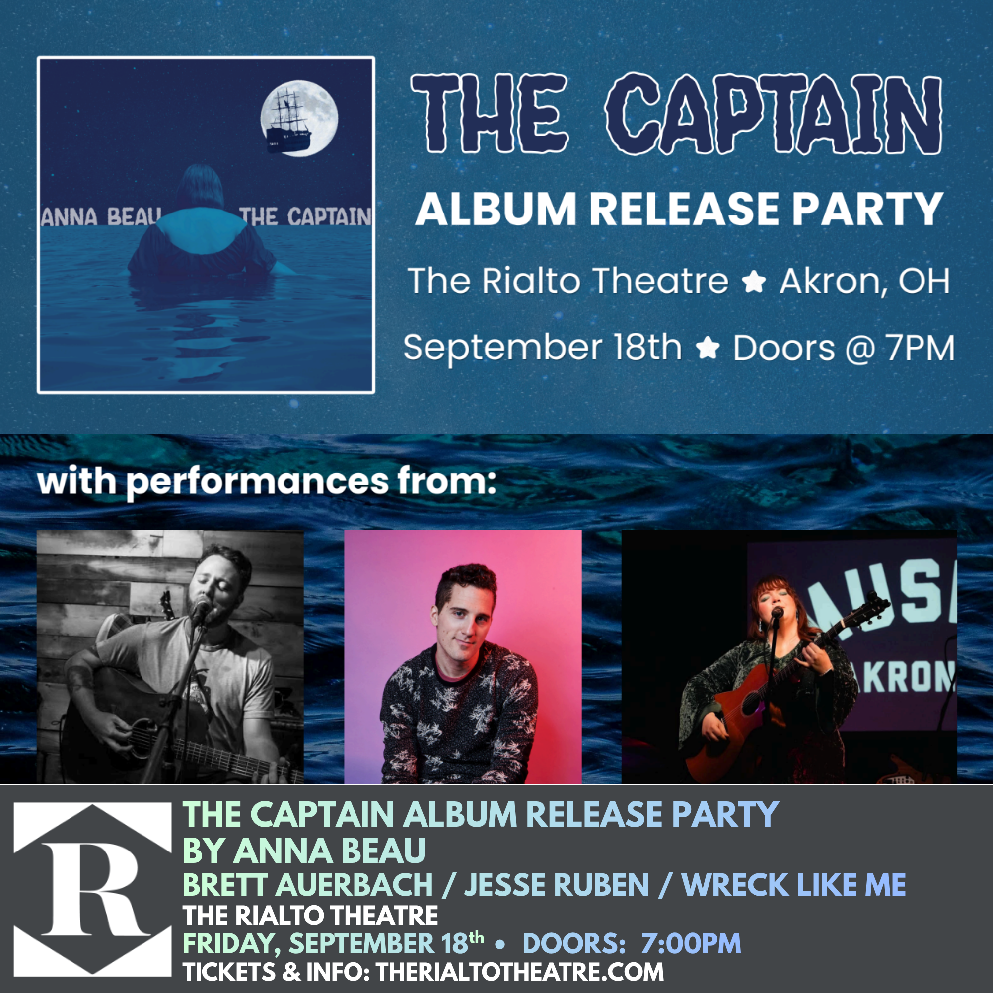 The Captain Album Release Party By Anna Beau Ft. Brett Auerbach / Jesse Ruben / Wreck Like Me - 09/18/2026 
