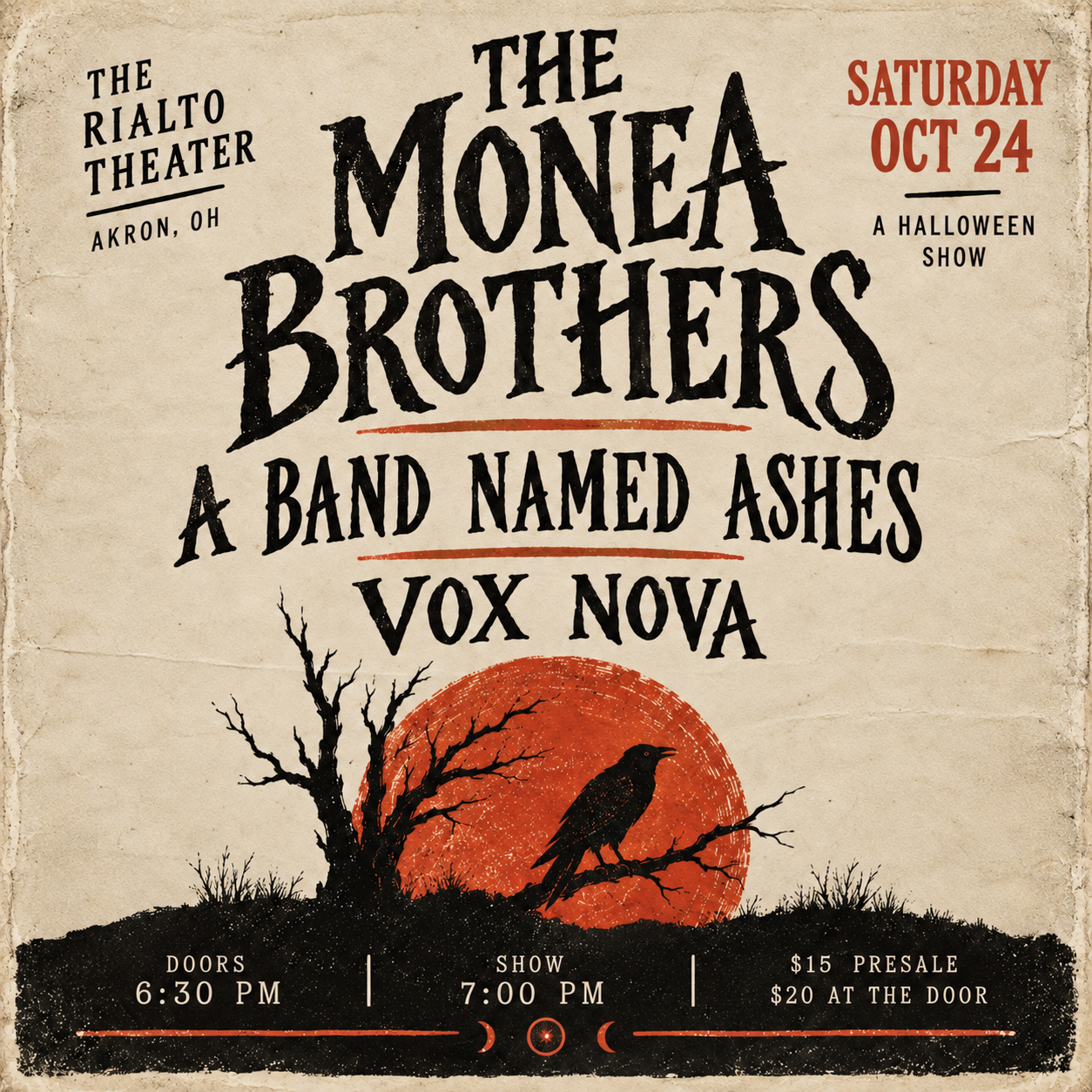 THE MONEA BROTHERS / A BAND NAMED ASHES / VOX NOVA - 10/24/2026