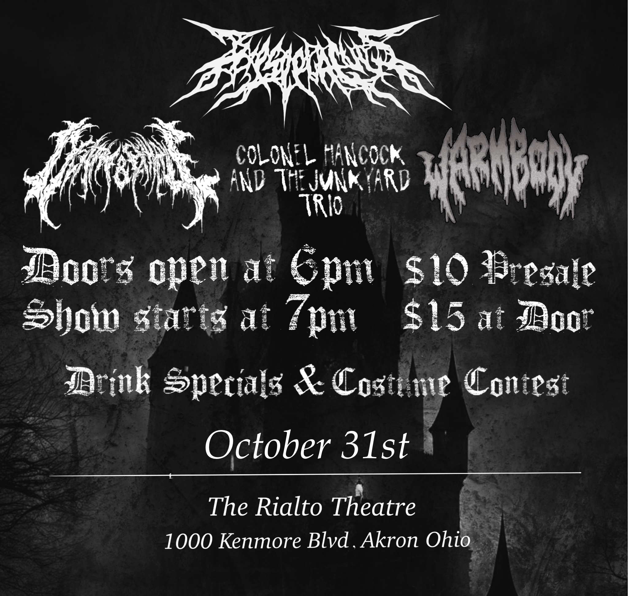 THESE PLAGUES / DEATH & EXHALE / WARMBODY / COLONEL HANCOCK AND THE JUNKYARD TRIO - 10/31/2025