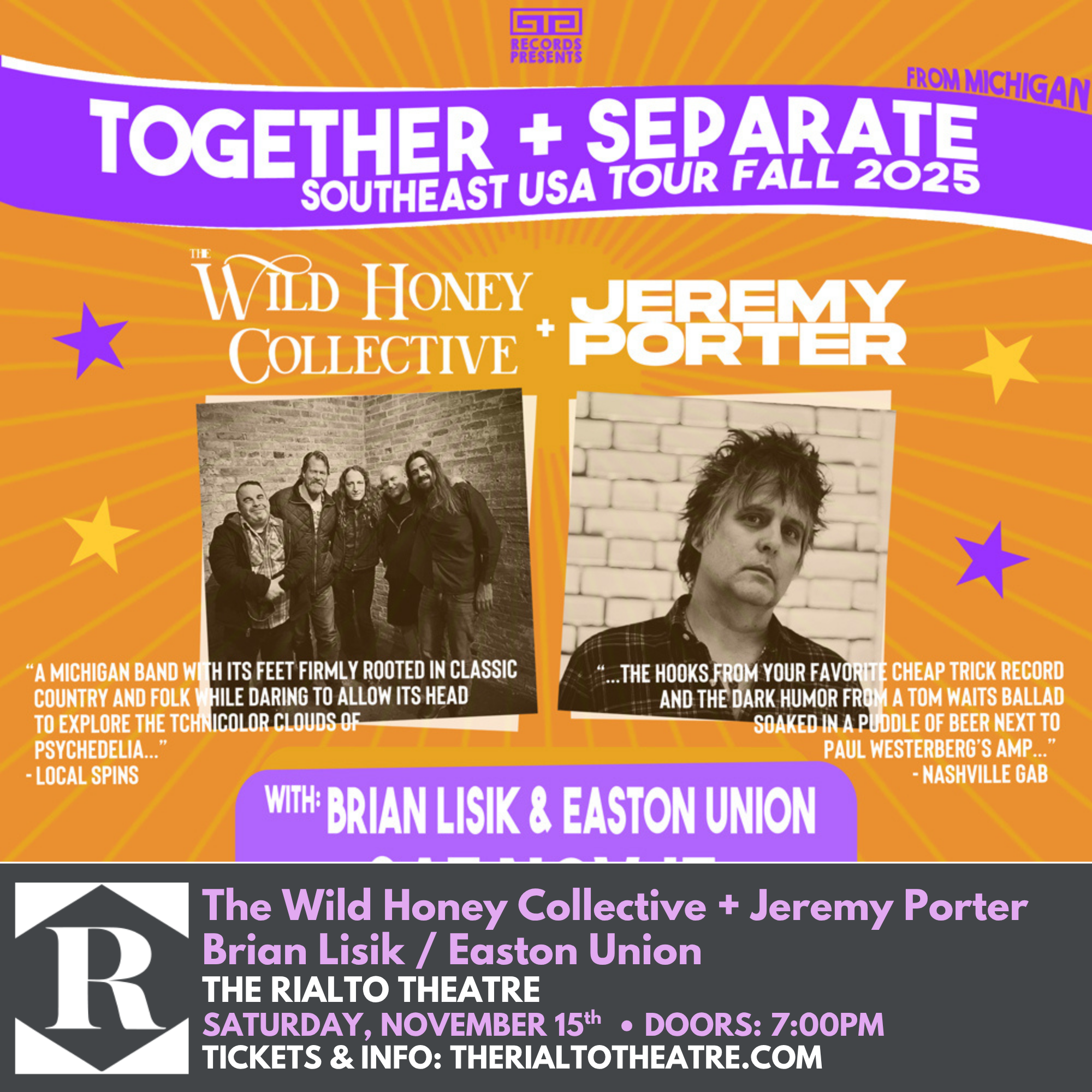 THE WILD HONEY COLLECTIVE + JEREMY PORTER / BRIAN LISIK / EASTON UNION - 11/15/2025