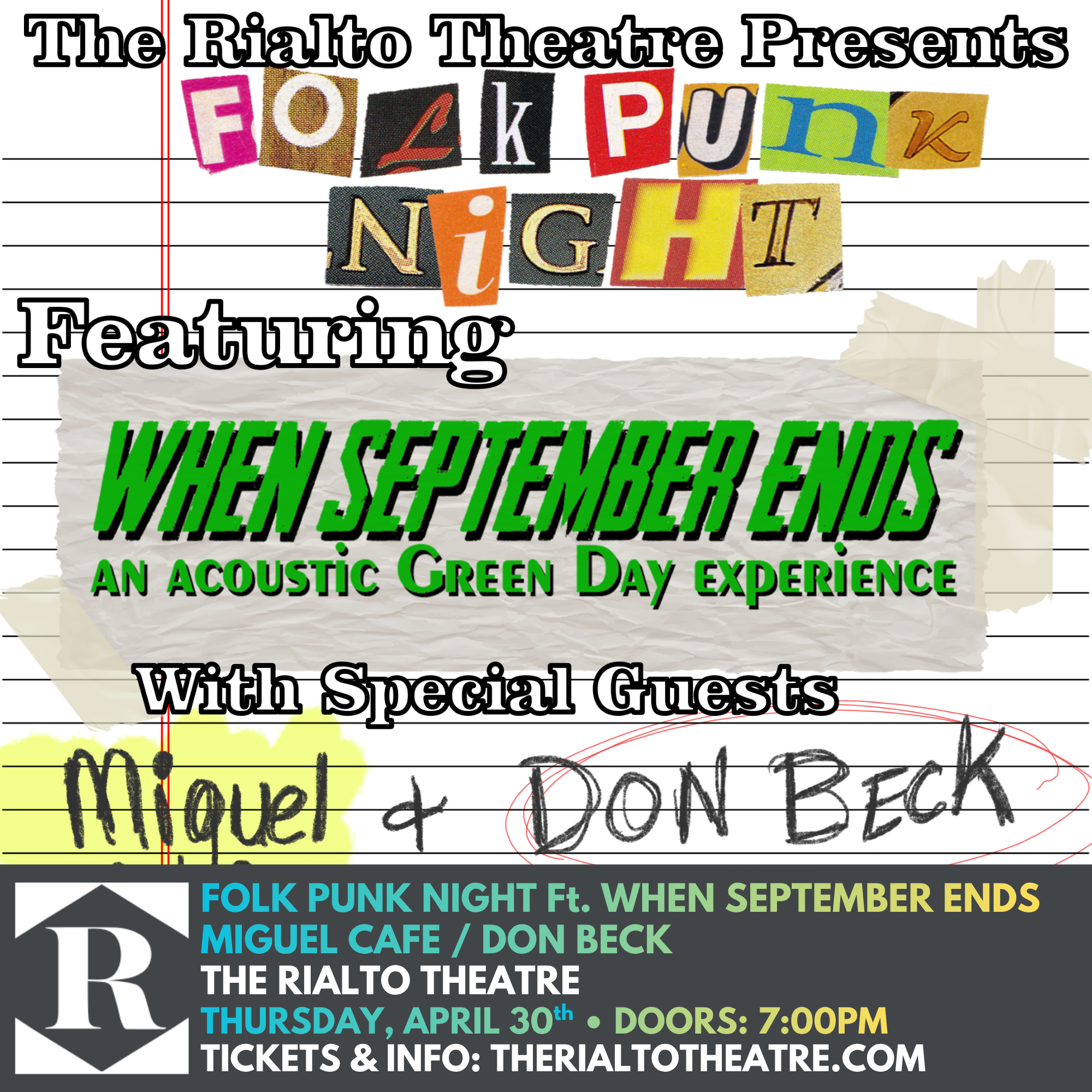 FOLK PUNK NIGHT FT. WHEN SEPTEMBER ENDS / MIGUEL CAFE' / DON BECK - 04/30/2026
