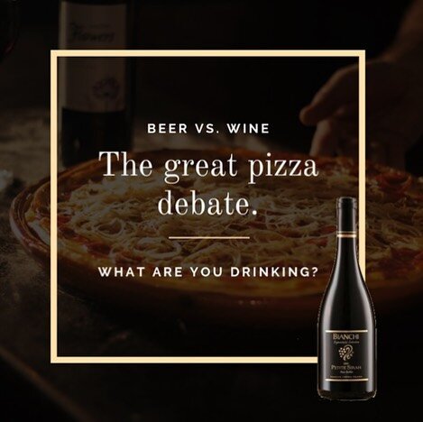 What&rsquo;s your favorite beverage to drink with pizza? We love @bianchiwinery #pizzatime #redwine #cozy #beervswine #beer #pizzaandwine