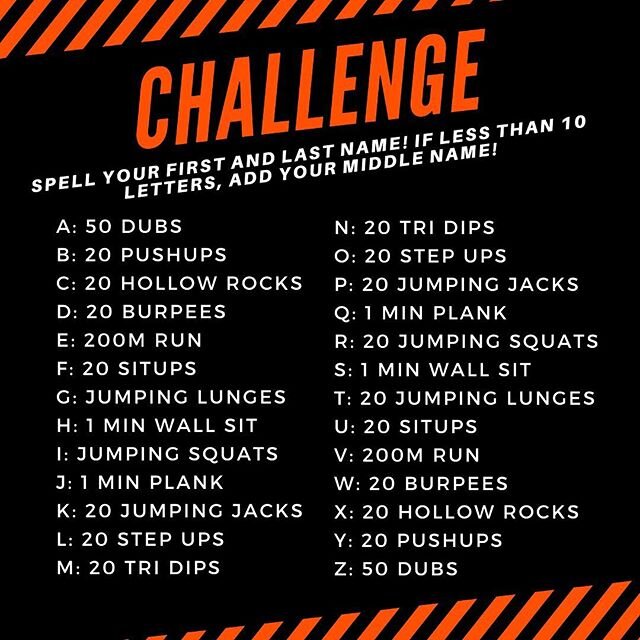 CHALLENGE OF THE WEEK ๐จ
Post your full video to Instagram and we will randomly pick one at the end of the week to win a special prize ๐ค Tag your buddies too! GO GO GO!
•
•
•
P.S. if you can’t do one of the movements, sub for s