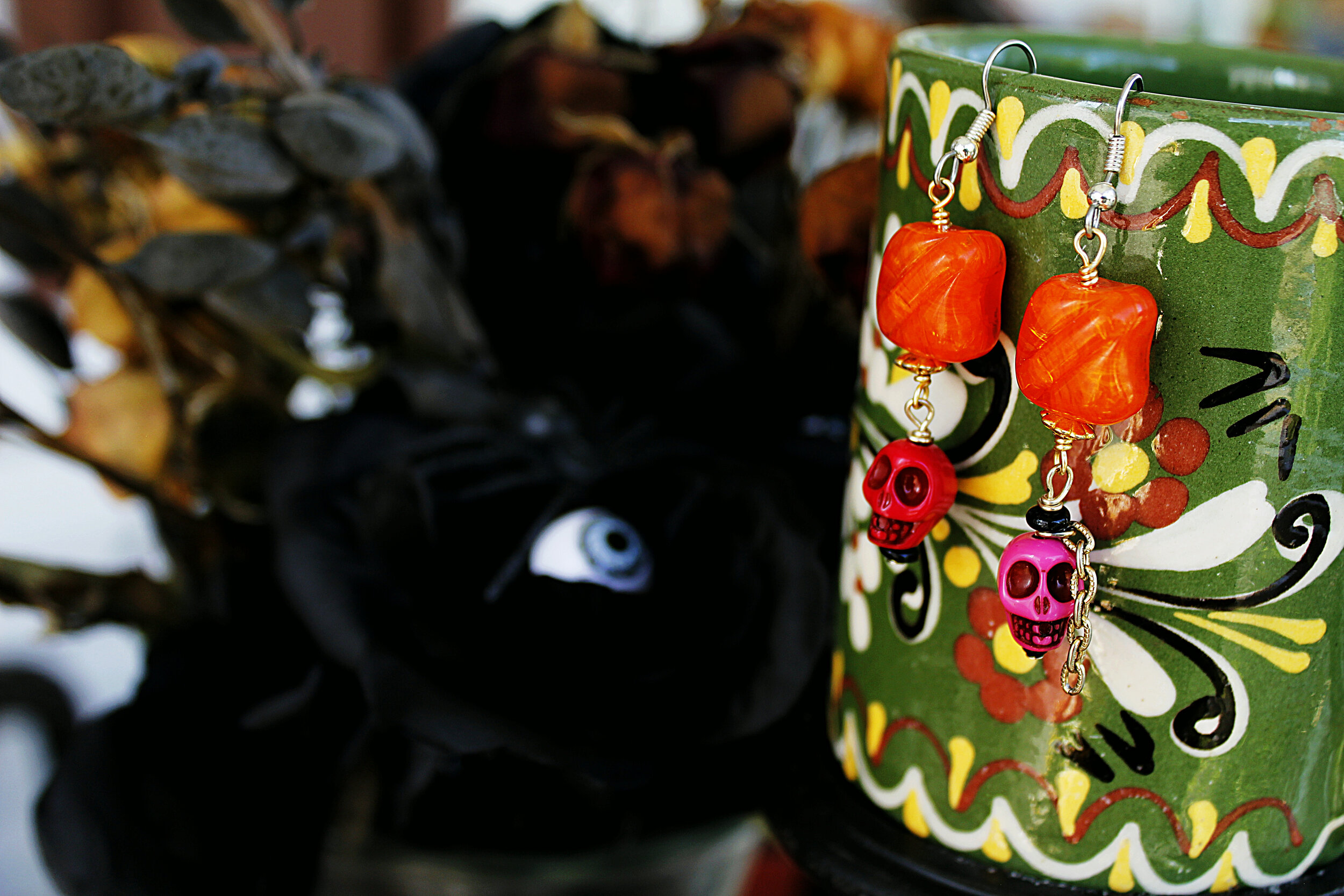 Long Haired Skull Earrings
