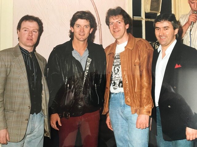 Kieran Cavanagh with L-R Gerry O Reilly, Rodney Crowell and Ray Lynam at Bad Bob's Dublin