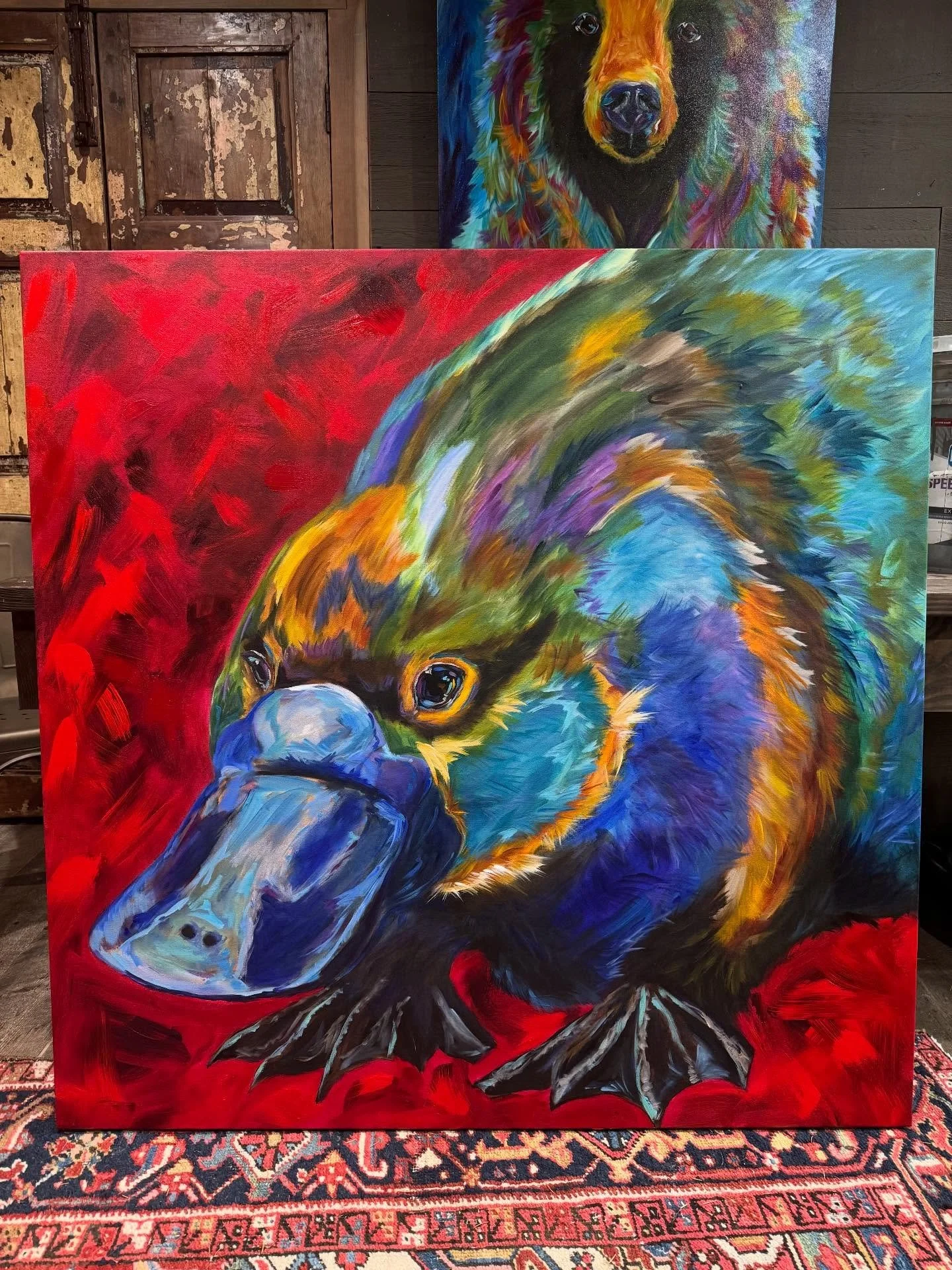 &ldquo;Platytude&rdquo; 48&rdquo; x 48&rdquo; commission headed to @smithklein . 
#platypus #australiananimals #artthatmakesyousmile #duckbill #wildlifepainting #artwork #painting #creativity