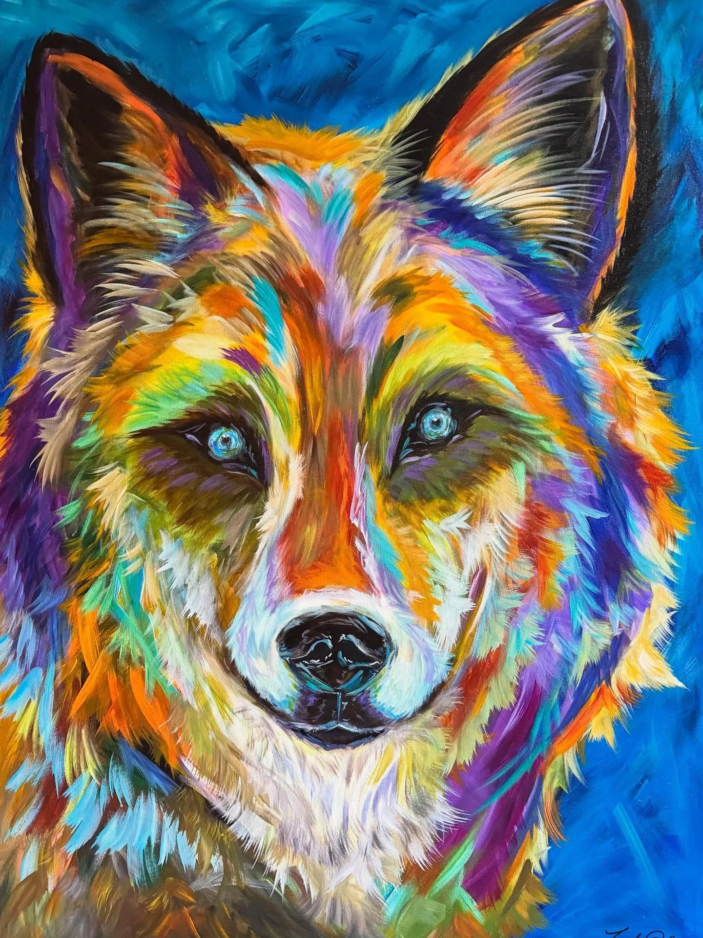 &ldquo;Majestic Power&rdquo; 48&rdquo;x 36&rdquo; #wolves #wolfy #wolfpack #yellowstonenationalpark #wolvesofinstagram #wolvesart #loveofcolor #paintfromyourheart #interiordesign #artwork #painting #wolfpainting @smithklein