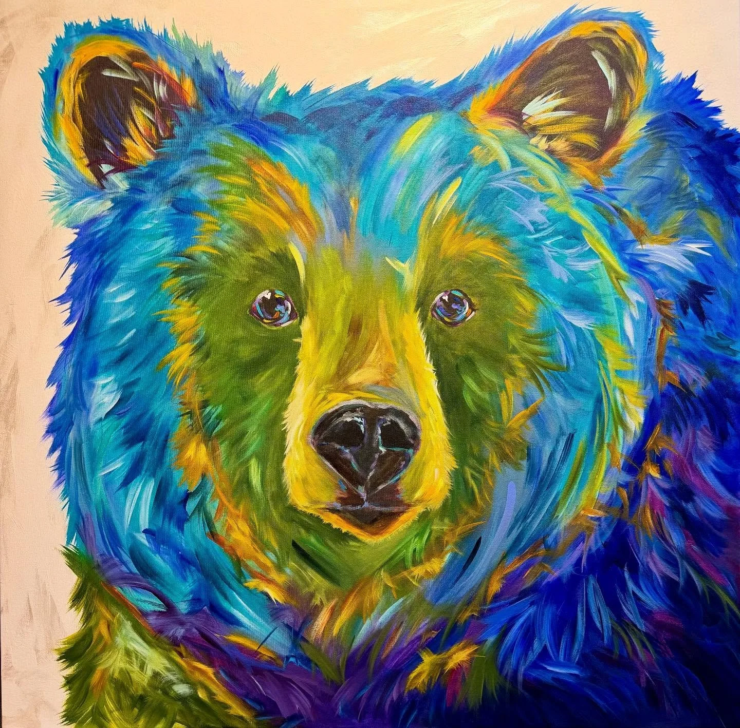 &ldquo;Worthy of Compassion&rdquo; 40&rdquo; x 40&rdquo; 
#wildlifeart #lindaisrael #interiordecor #interiordesign #bearart #grizzlybear #bearpainting #bear #contemporarywildlifeart #loveofcolor #paintfromyoursoul
