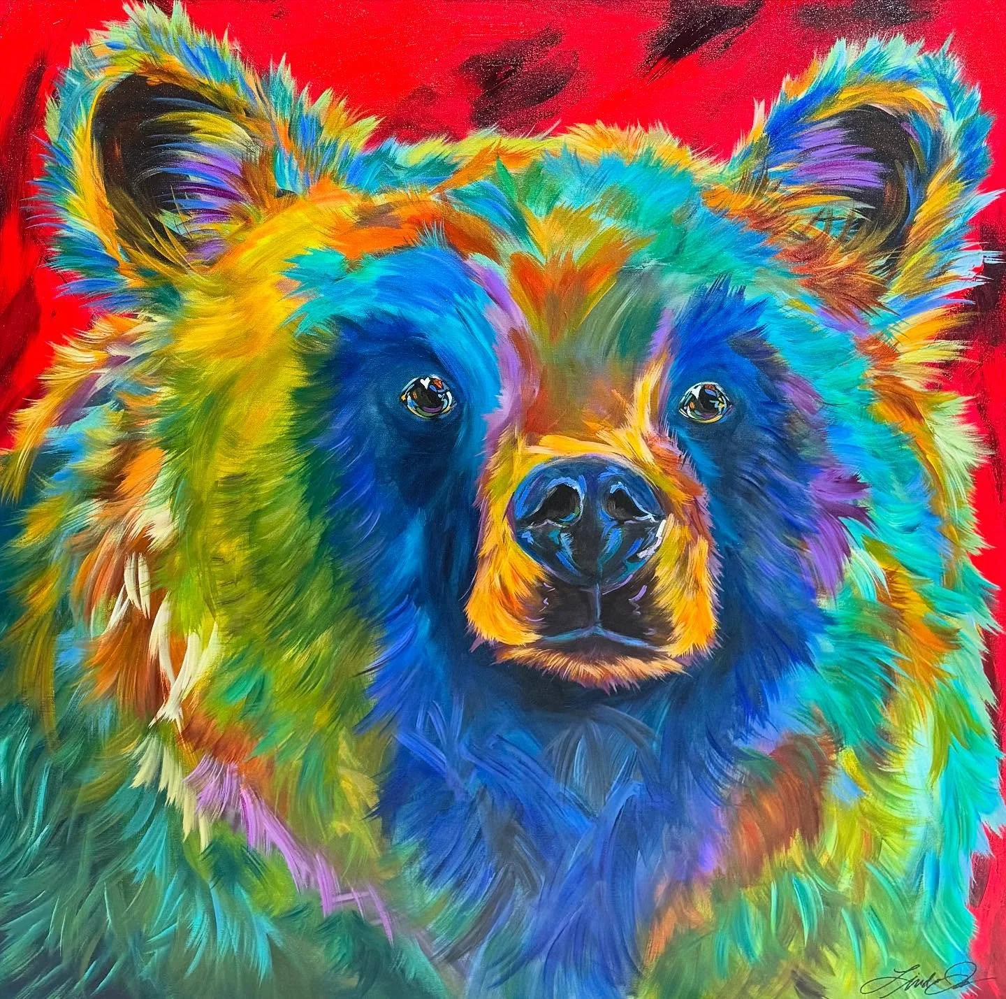 &ldquo;Listening to the Silence&rdquo;  40&rdquo;x 40&rdquo;. @smithklein #bears #painting #loveoflife #loveofcolor #artwork #bearpainting #interiordesign #colorfulbears #wildlifepainting #colorado