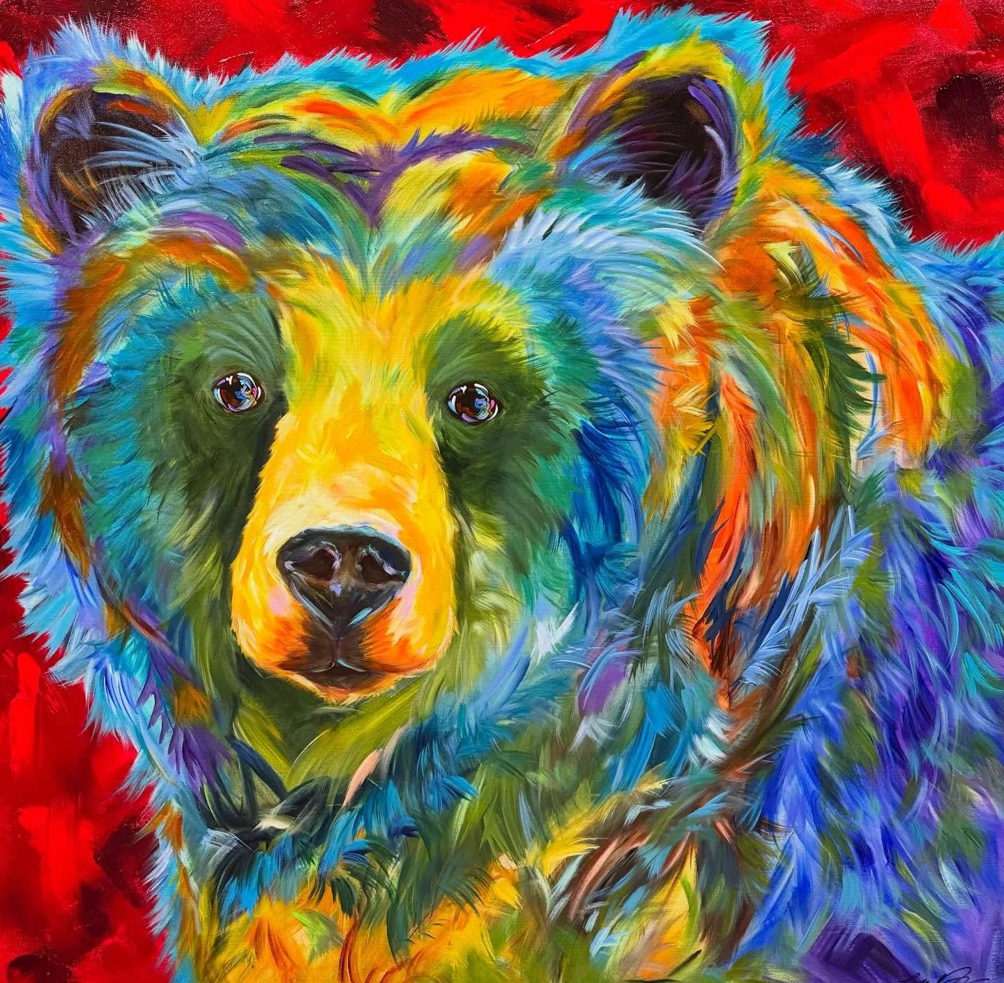 &ldquo;Walking with Heart &hearts;️ &ldquo;. This big bear is headed to Boulder - @smithklein . 48&rdquo; x 48&rdquo; #bearpainting #wildlifeart #loveofcolor #bearart #alaskabears