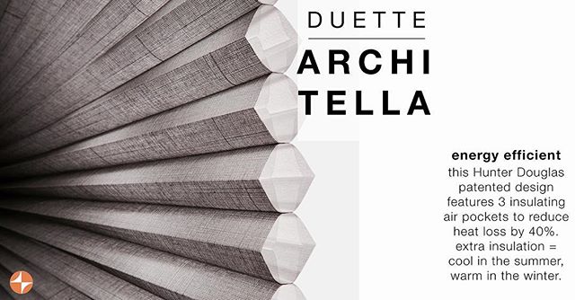 This week's feature product is Hunter Douglas pioneering shade, Duette&reg;. HD revolutionized the window treatment market with their energy saving honeycomb shade. And their innovative genius hasn't slowed down. Duette&reg; Architella&reg; Trielle&t