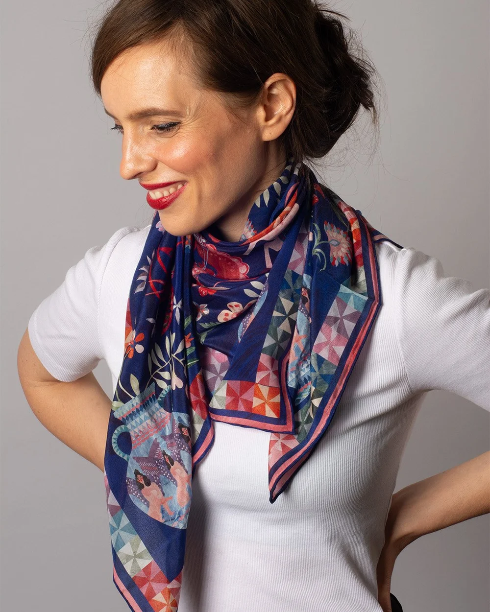 Cilory Floral Chiffon Scarf Floral Printed Shawl Sky Blue Floral