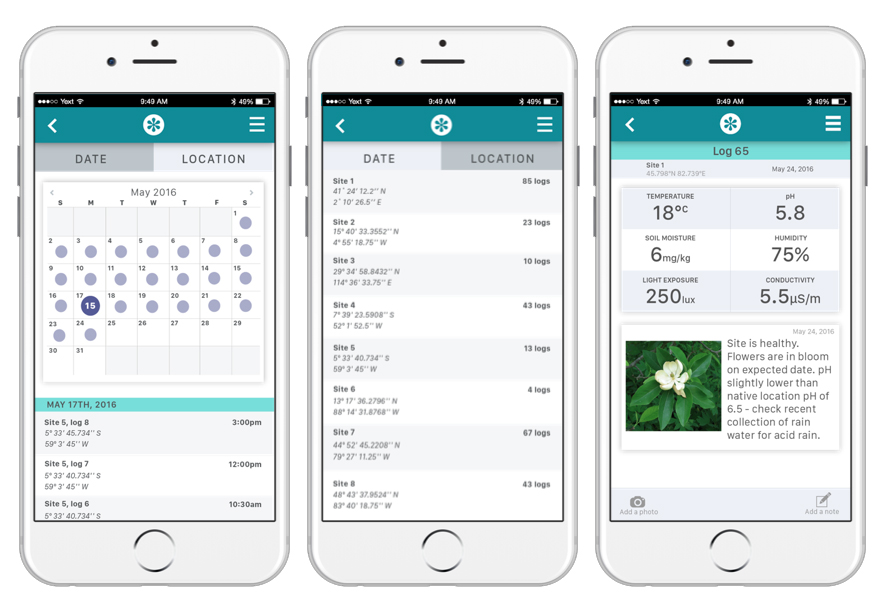 Calendar logs, location logs and log details.