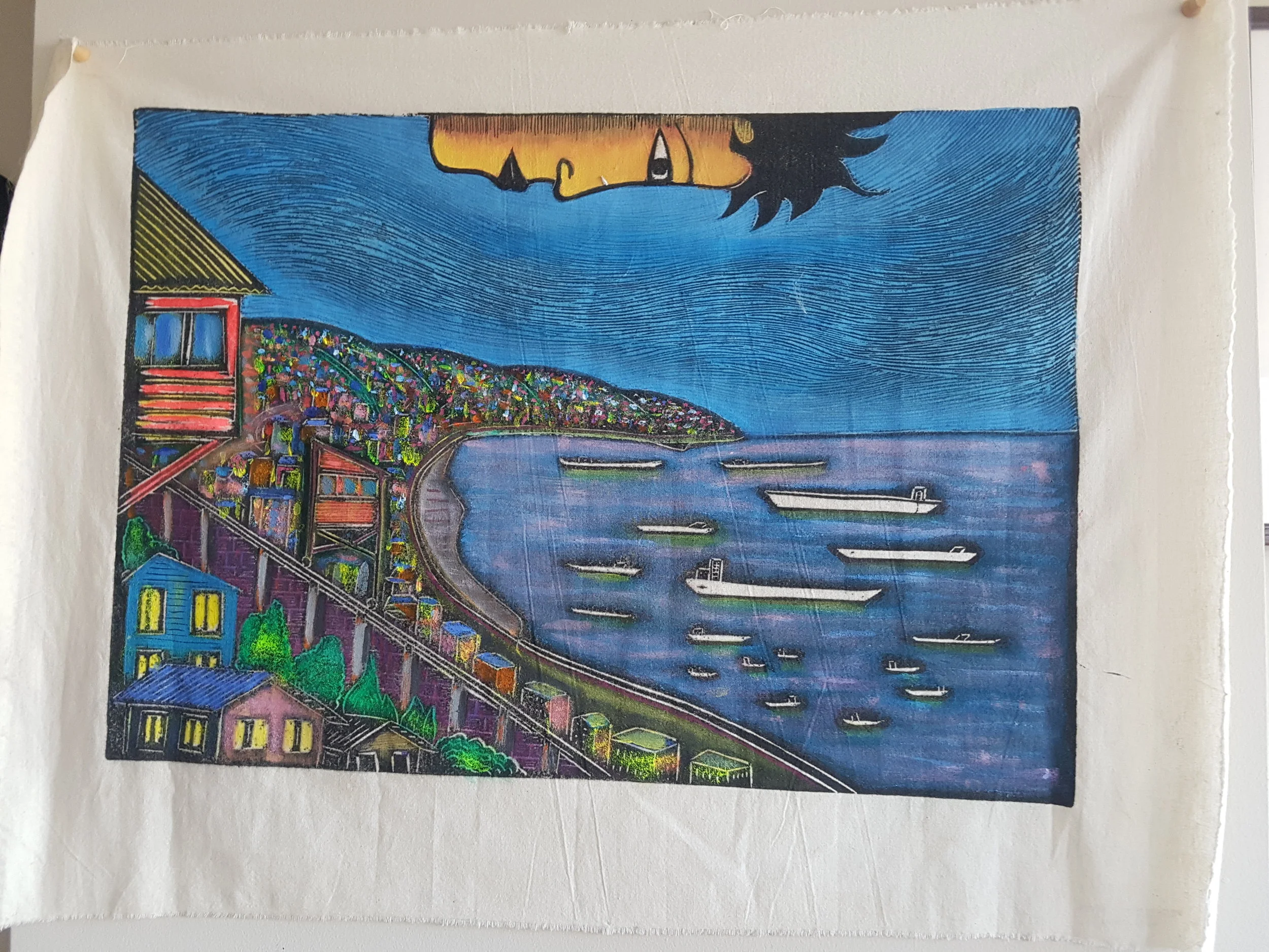 I got this from a local artist in Valparaiso, Chile, and it’s a memento of that city built on a hill and all the art that decorates it streets.